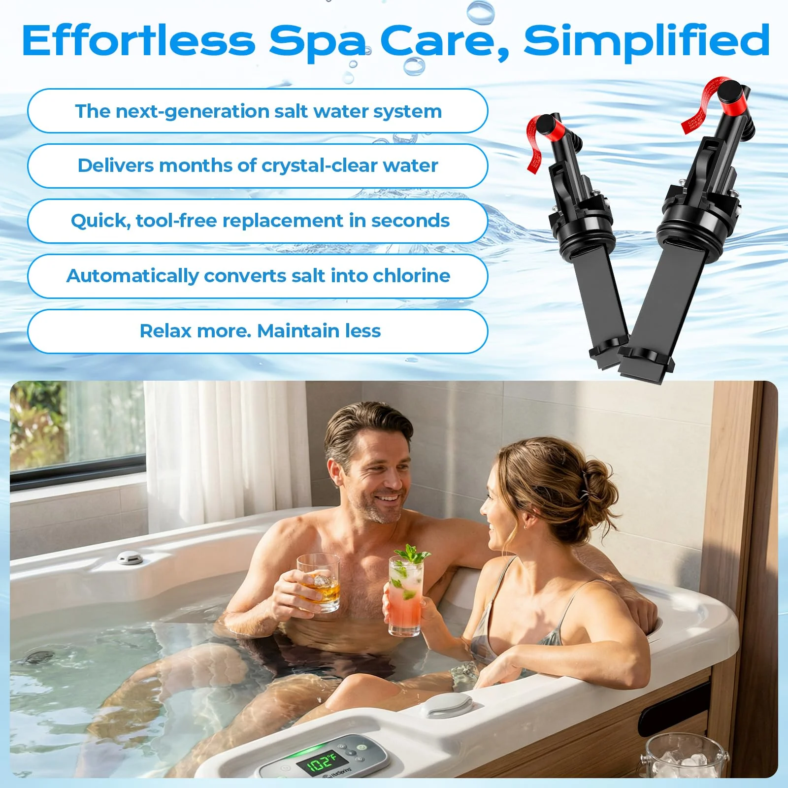 HUVOQ Salt System Cartridge Replacement Compatible with 2019+ Hot Spring Highlife & Limelight and Caldera Utopia & Paradise Spas, Supports Balanced, Skin-Friendly Water (3 Pack) - Image 2