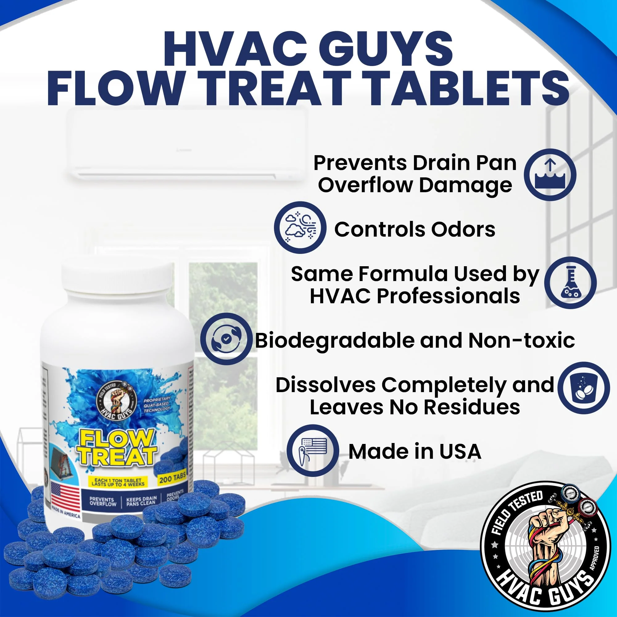 HVAC GUYS – Flow Treat Tabs - 2400 Tablets | AC Drain Line Cleaner | Prevents Odors, Keeps HVAC Drain Pan Clean, Prevents Overflow | One Tablet Lasts up to 4 Weeks - Image 5