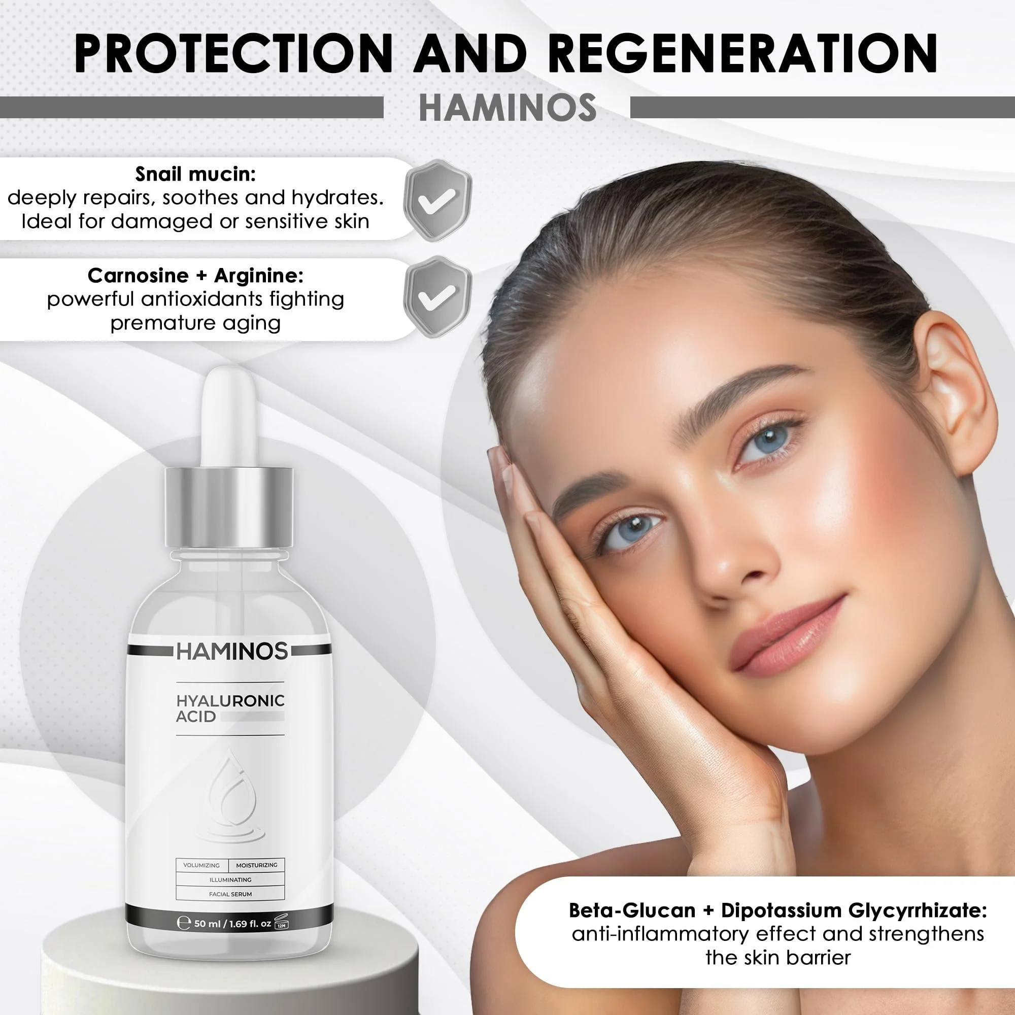 Hyaluronic Acid Serum with Niacinamide, Snail slime, collagen – Lip Plumper, Stretch Marks, Wrinkles, Fine Lines, Hydration - UNIQUE FORMULA (50 ml - 1.69 Fl Oz) - Image 5