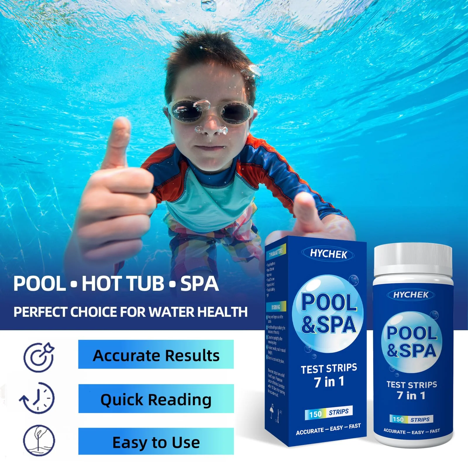 HYCHEK 7 in 1 Accurate Pool & Spa Test Strips, 150-Count Hot Tub Test Strips | Lab Recommended | Water Chemical Testing Kit for Bromine, Chlorine, pH, Hardness, More, Fast & Easy Test Way - Image 7