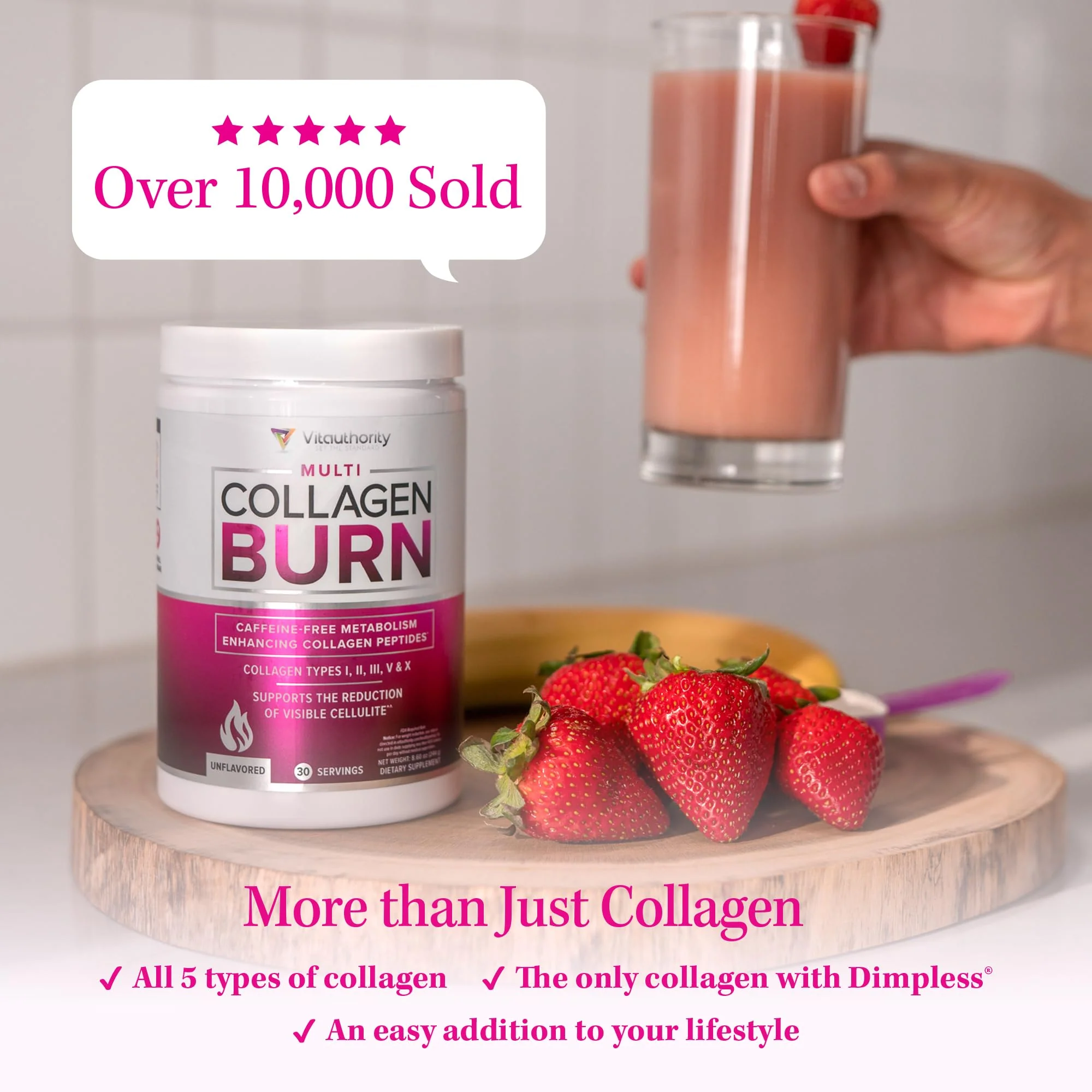 Hydrolyzed Collagen Peptides Powder for Women - Slimming MultiCollagen Burn Ultimate Beauty Complex with Hyaluronic Acid Vitamin C & Types I II III V and X for Women Tropical Punch 30 Servings - Image 3
