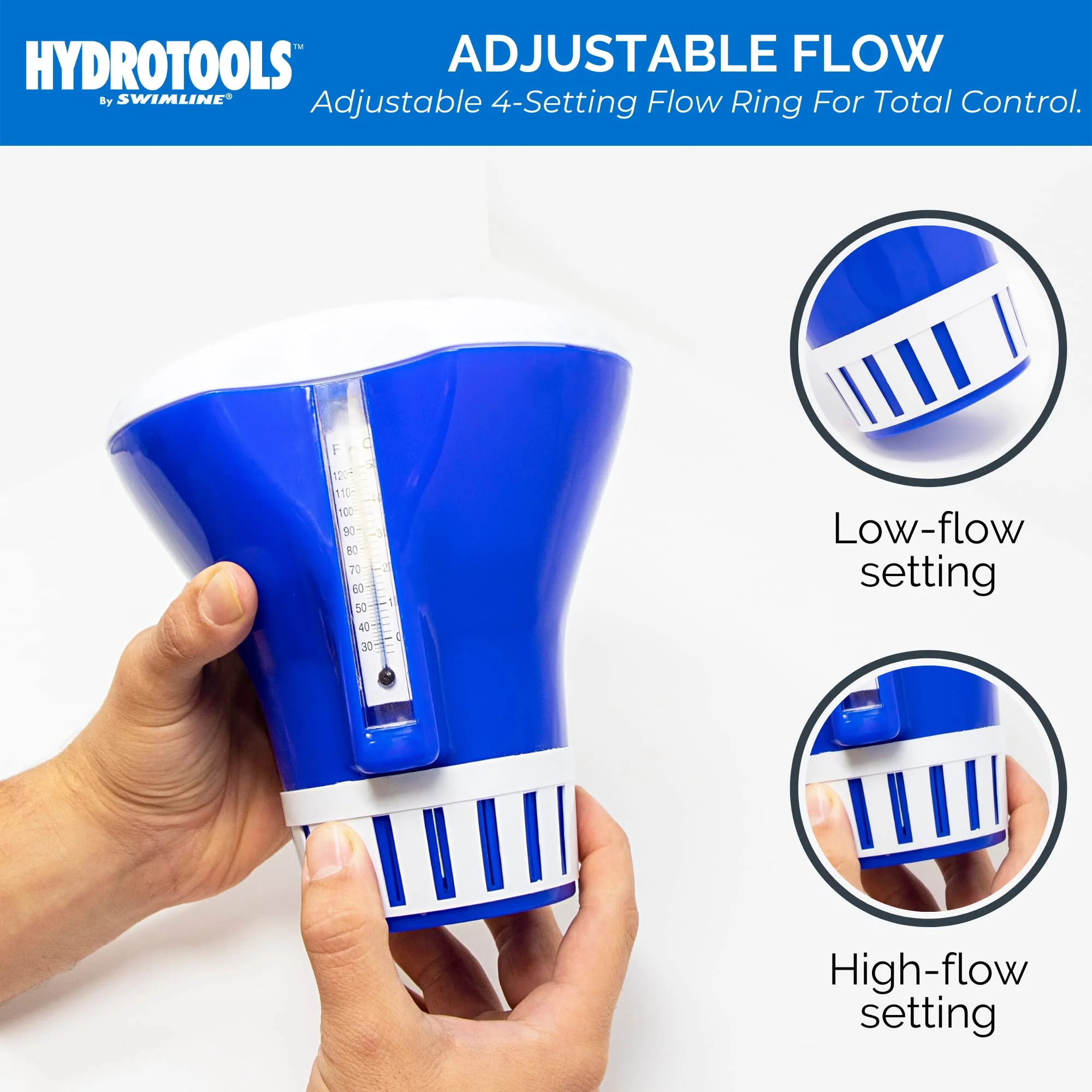 HYDROTOOLS BY SWIMLINE 87400 Large Capacity Pool & Spa Chemical Dispenser Thermometer Combo | Compatible Bromine & Chlorine Supports 1-3’’ Tablets | Adjustable Customizable Flow Rate | Cost Effective - Image 4