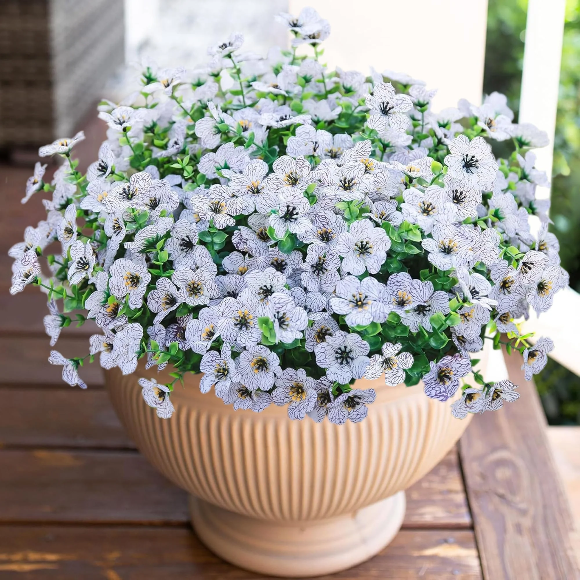 HyeFlora Artificial Flowers for Outdoor Indoor Garden Home Decoration, Faux Flower Daisy with Eucalyptus Leaves Fake Plants Greenery Boxwood Porch Patio, 12 Bundles (Creamy White) - Image 2