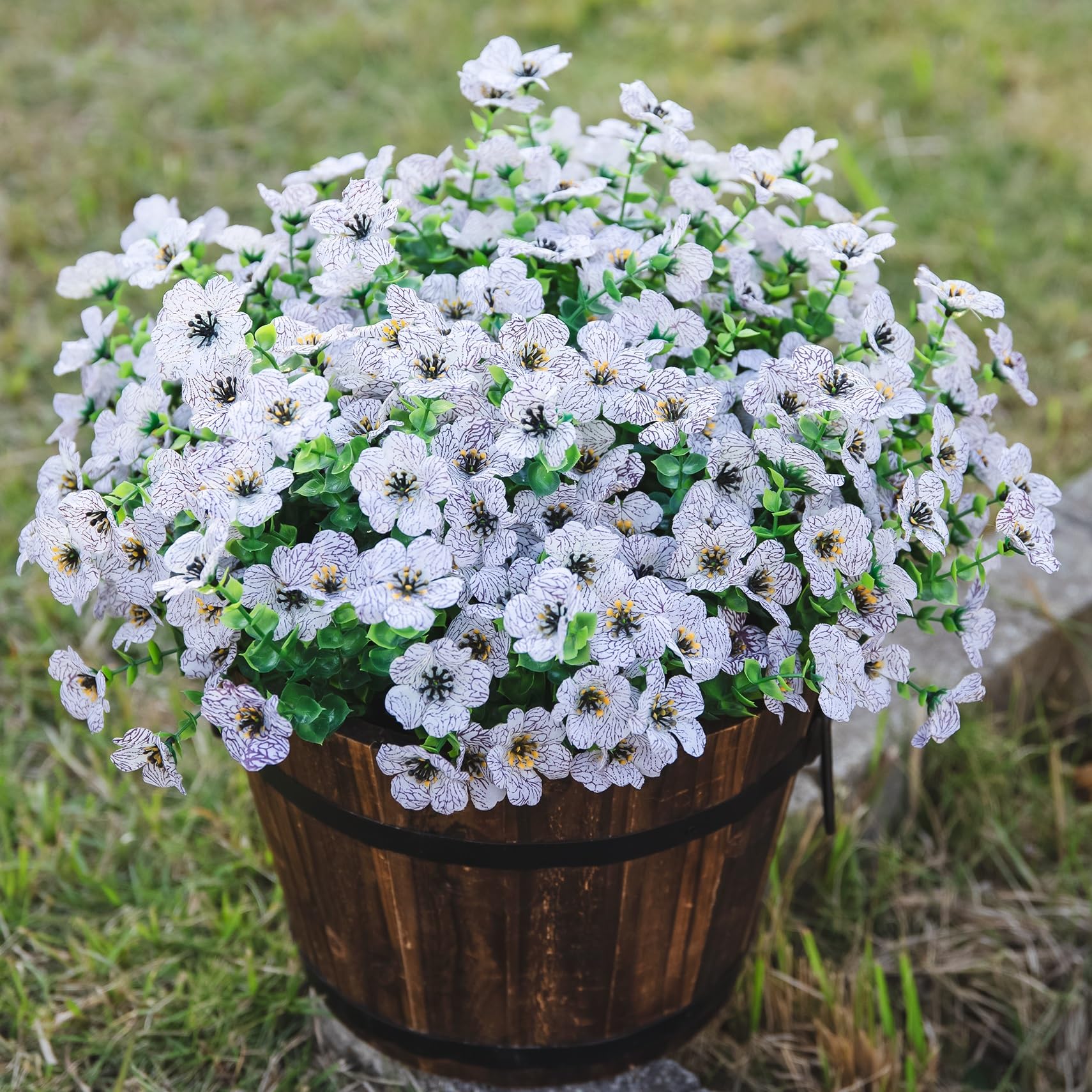 HyeFlora Artificial Flowers for Outdoor Indoor Garden Home Decoration, Faux Flower Daisy with Eucalyptus Leaves Fake Plants Greenery Boxwood Porch Patio, 12 Bundles (Creamy White) - Image 3