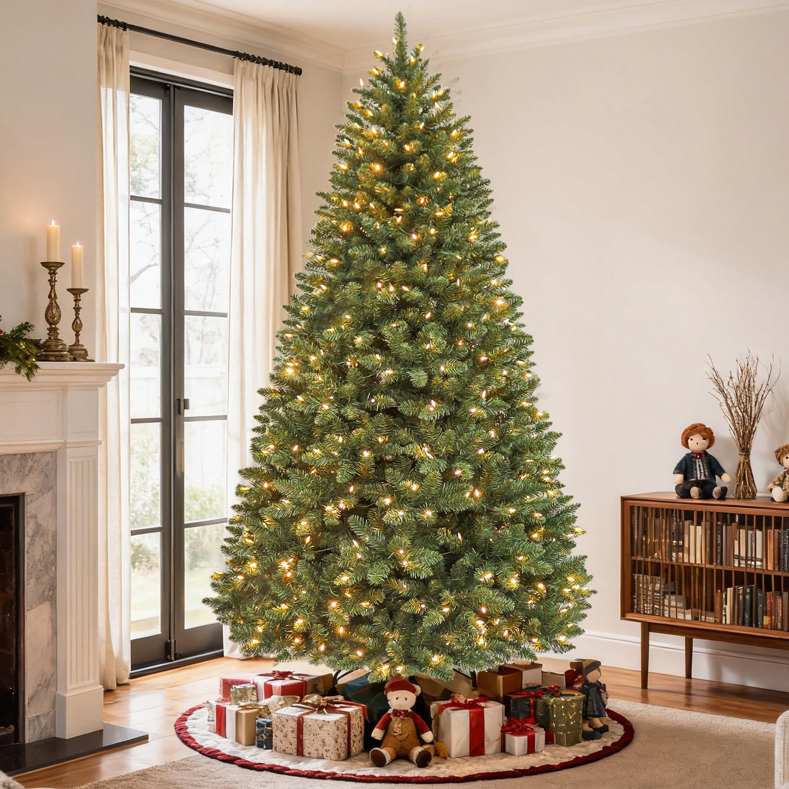 Hykolity 6 ft Prelit Christmas Tree, Artificial Christmas Tree with 250 Warm White Lights, 1032 Tips, Metal Stand and Hinged Branches