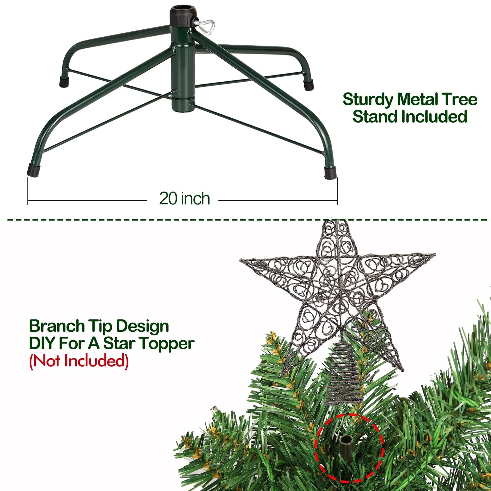 Hykolity 6 ft Prelit Christmas Tree, Artificial Christmas Tree with 250 Warm White Lights, 1032 Tips, Metal Stand and Hinged Branches - Image 4