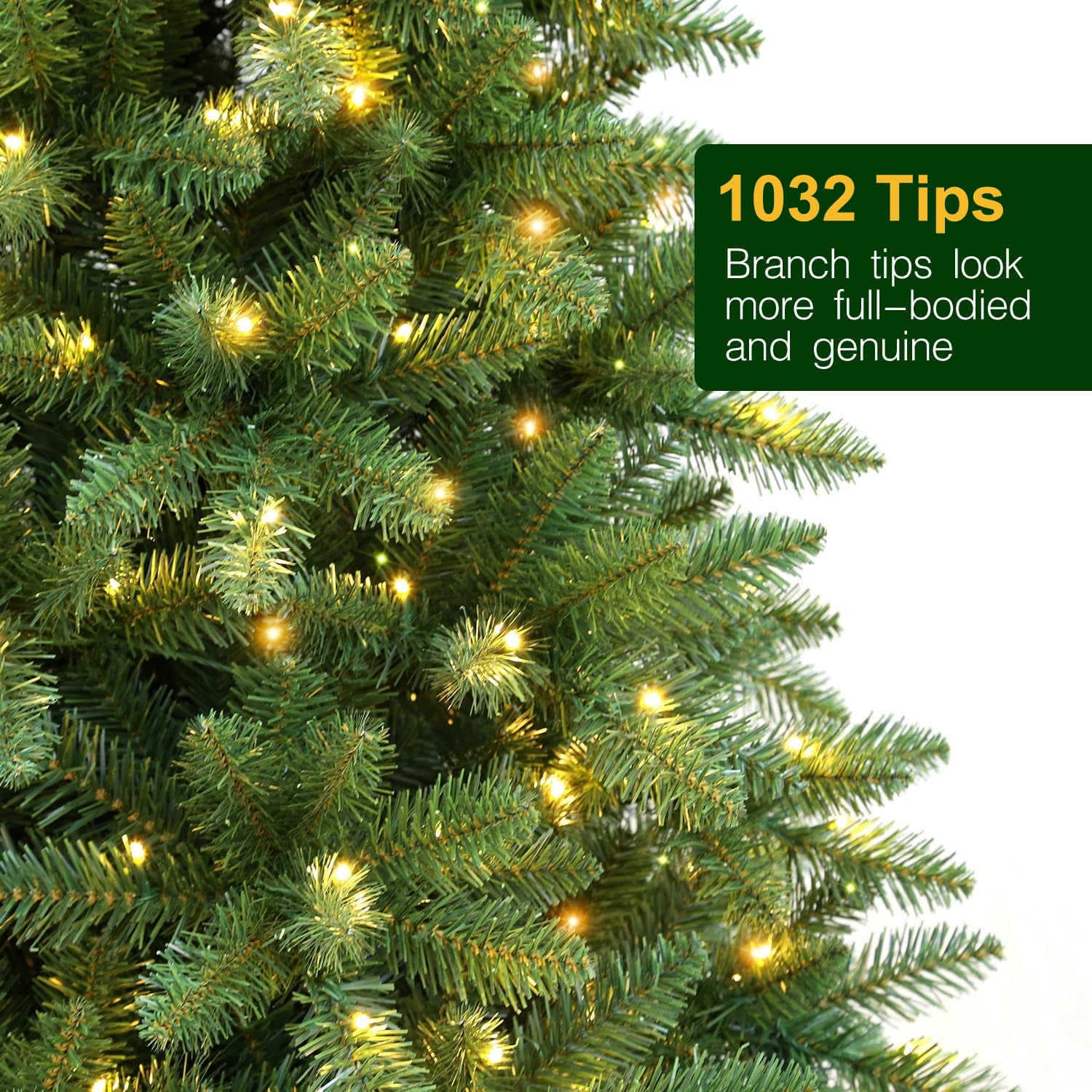 Hykolity 6 ft Prelit Christmas Tree, Artificial Christmas Tree with 250 Warm White Lights, 1032 Tips, Metal Stand and Hinged Branches - Image 6
