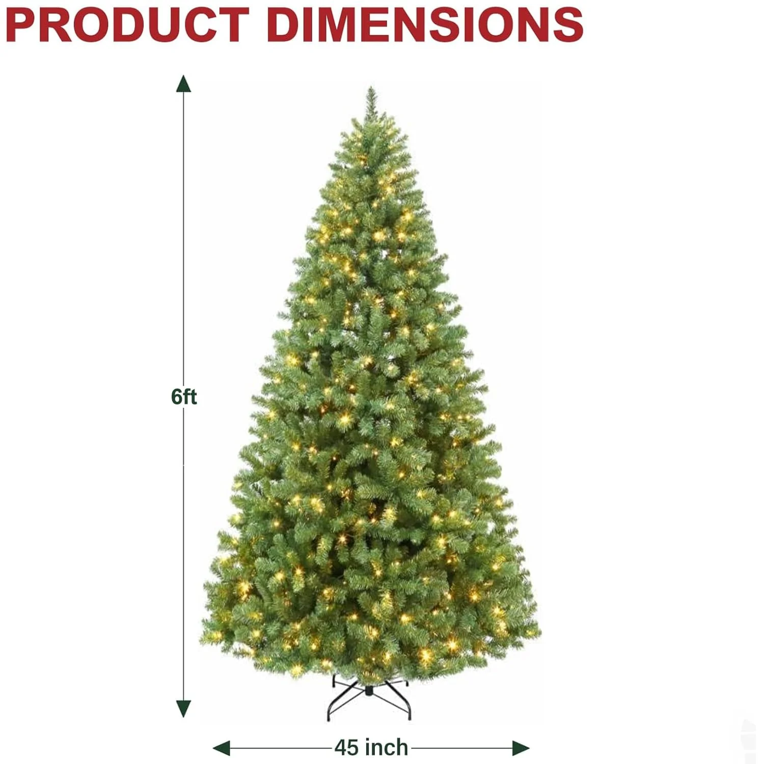 Hykolity 6 ft Prelit Christmas Tree, Artificial Christmas Tree with 250 Warm White Lights, 1032 Tips, Metal Stand and Hinged Branches - Image 8