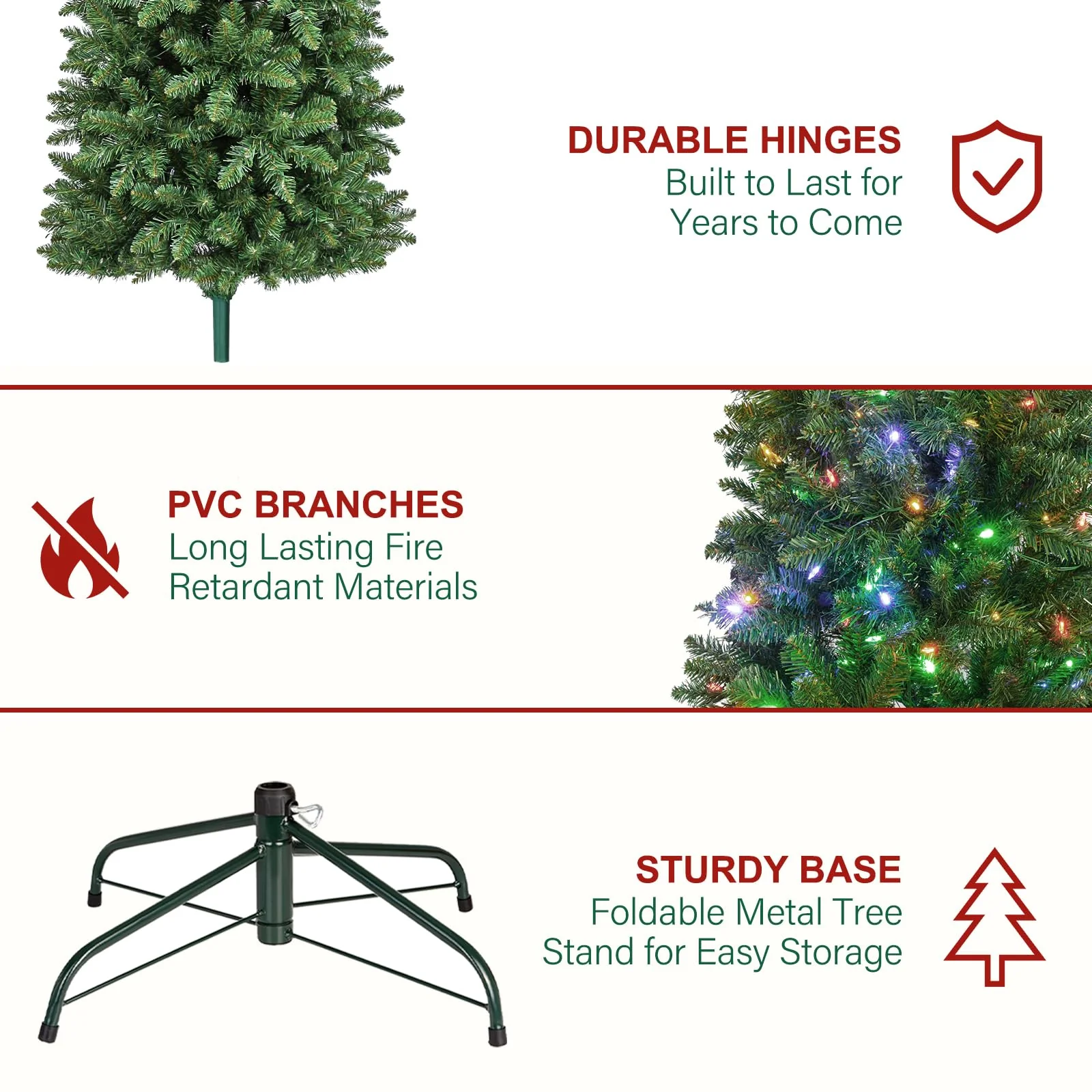 Hykolity 6ft Prelit Pencil Slim Christmas Tree with 200 Color Changing LED Lights, 544 Branch Tips, Metal Stand and Hinged Branches, 10 Color Modes - Image 3