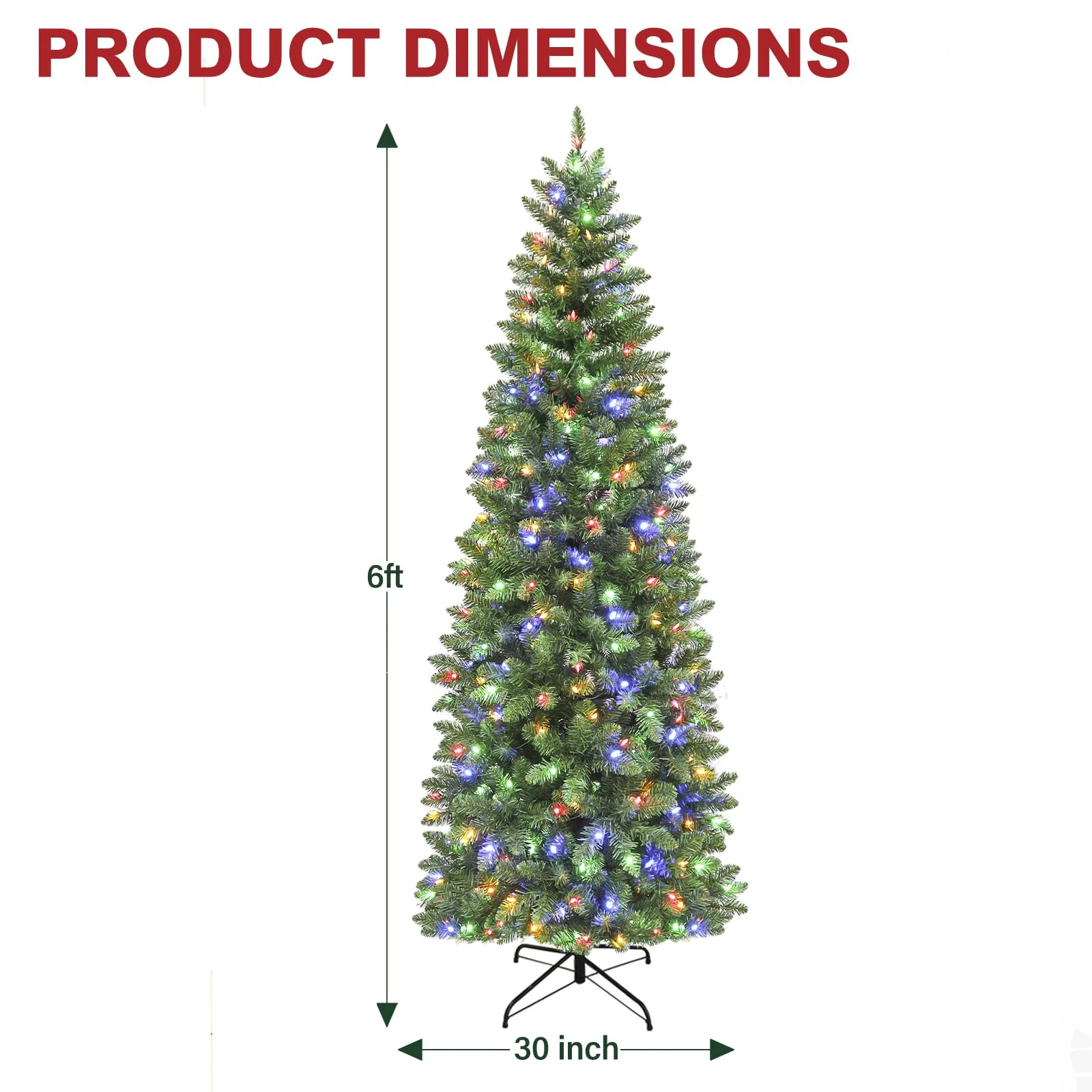 Hykolity 6ft Prelit Pencil Slim Christmas Tree with 200 Color Changing LED Lights, 544 Branch Tips, Metal Stand and Hinged Branches, 10 Color Modes - Image 5