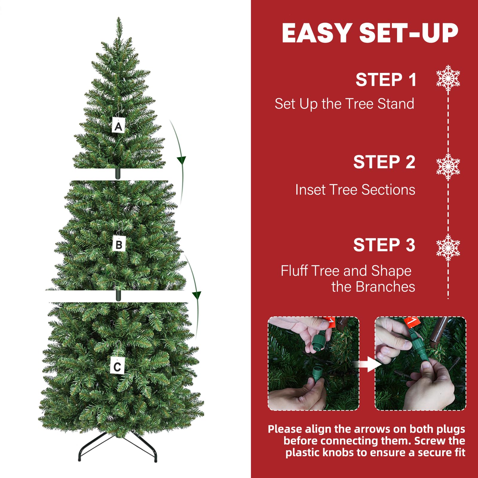Hykolity 6ft Prelit Pencil Slim Christmas Tree with 200 Color Changing LED Lights, 544 Branch Tips, Metal Stand and Hinged Branches, 10 Color Modes - Image 8