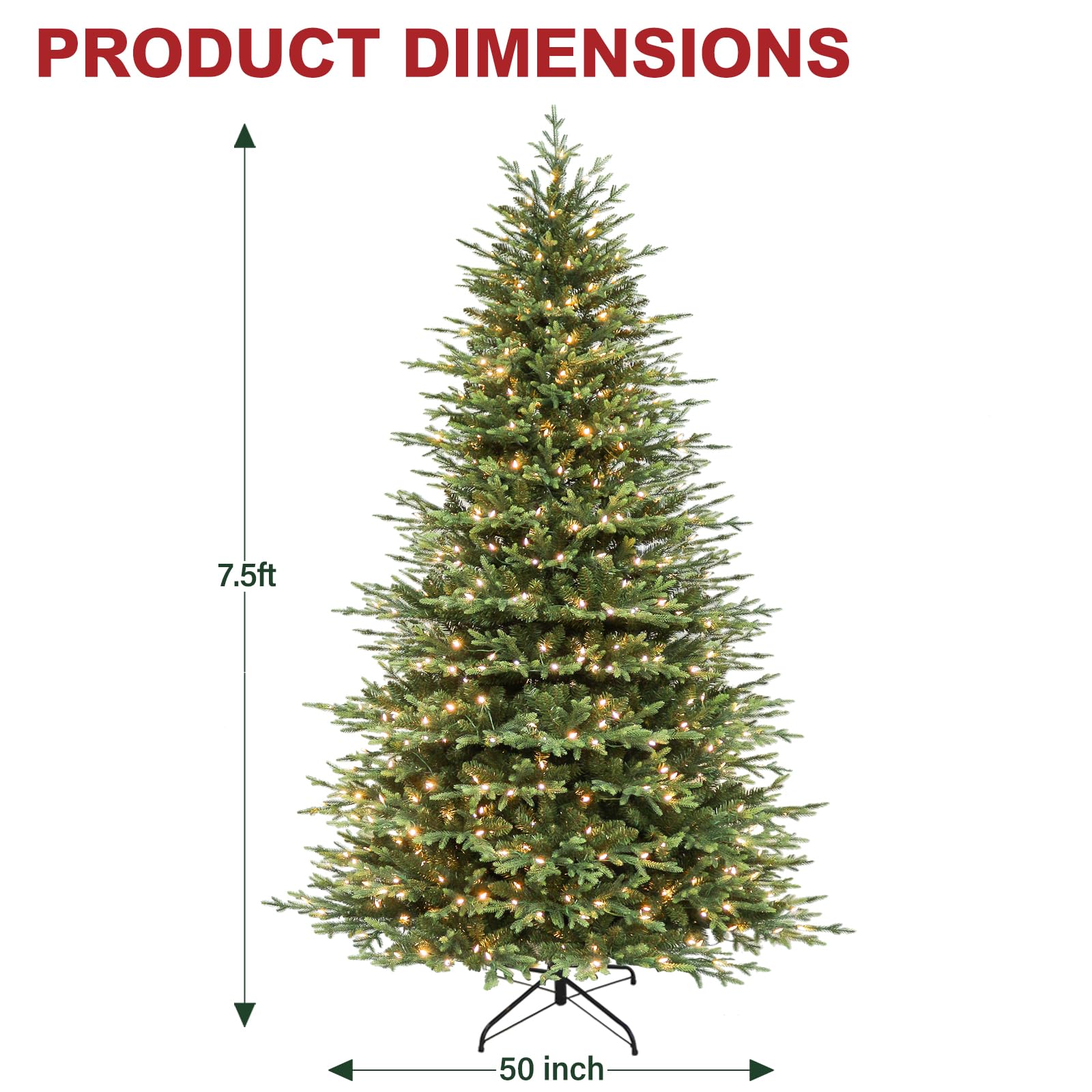 Hykolity 7.5 ft Prelit Artificial Christmas Tree, 2933 PE&PVC Branch Tips, 450 Warm White LED Lights, Metal Stand and Hinged Branches - Image 3