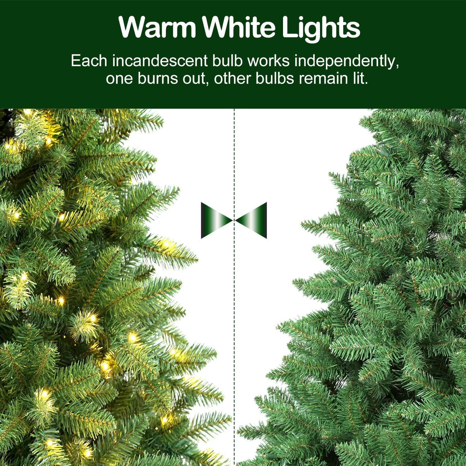 Hykolity 7.5 ft Prelit Christmas Tree, Artificial Christmas Tree with 450 Warm White Lights, 1450 Branch Tips, Metal Stand and Hinged Branches - Image 7