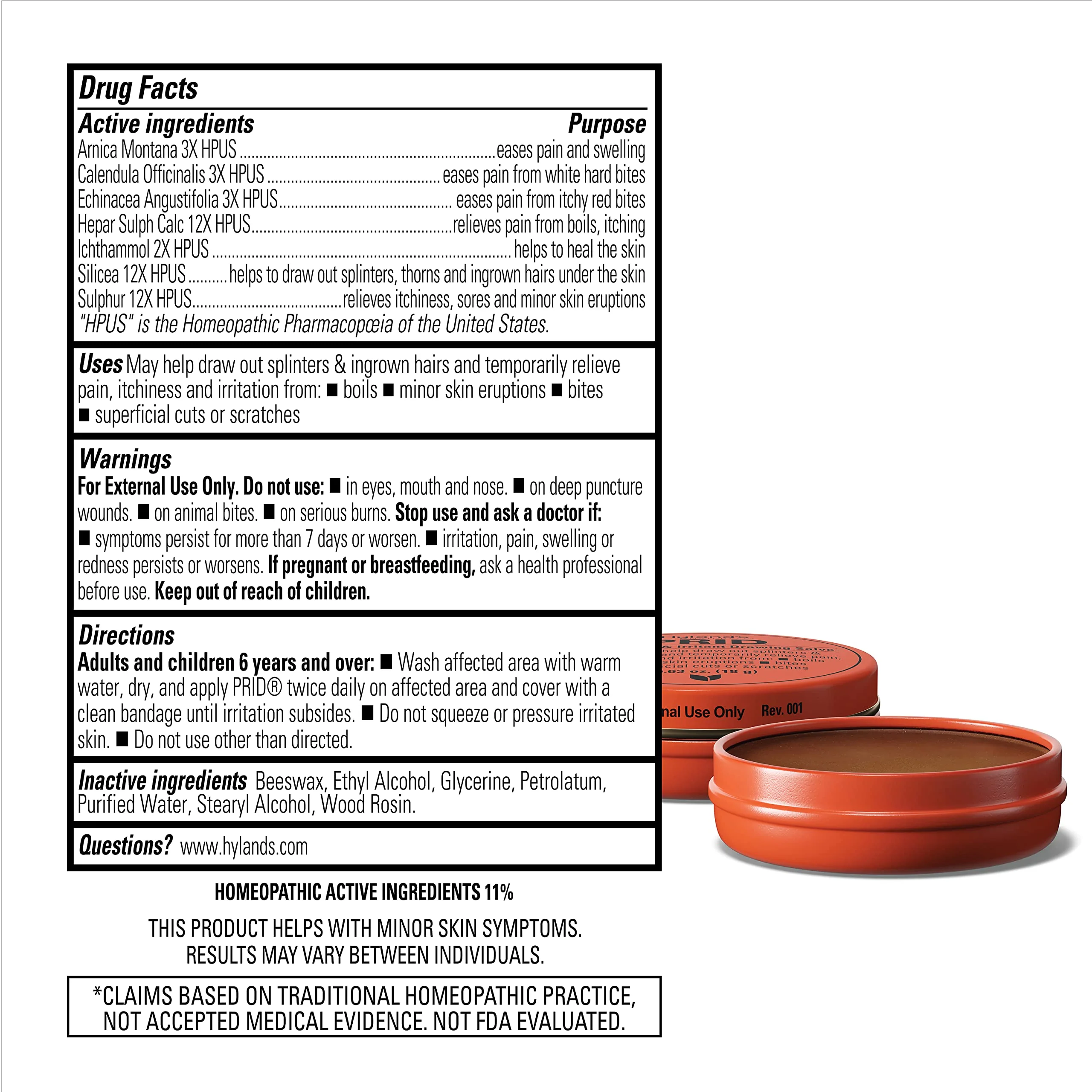 Hyland's PRID Drawing Salve, Topical Skin Irritation Relief, For Splinters, Thorns, Ingrown Hairs, Itch Relief for Bug Bites, Boils, Minor Cuts and Scrapes, 18 Grams - Image 3
