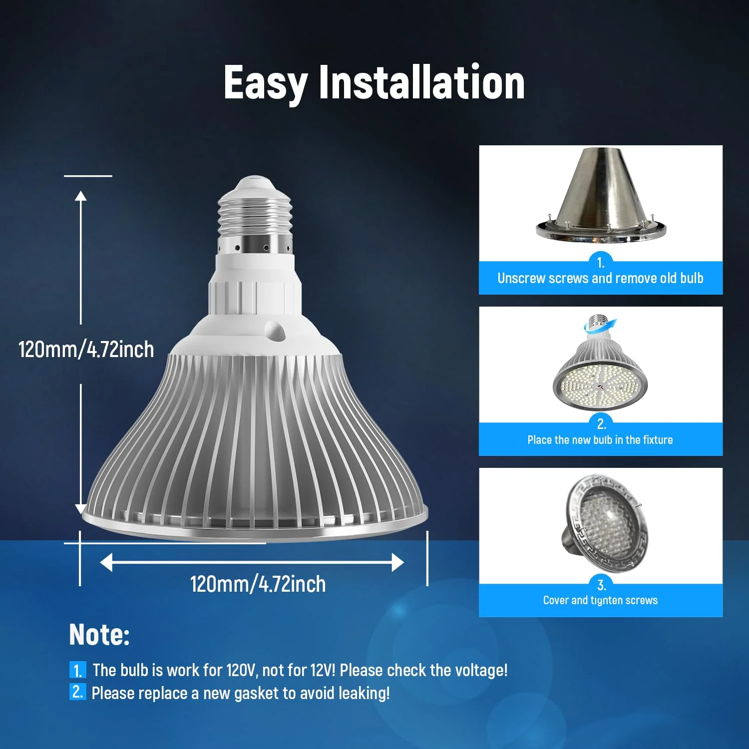HYMIOR LED Pool Light for Inground Pool 120V 65W PRO, White Light 6500K with 6500lm High Brightness, Replace 300-800W Halogen Light - Image 2