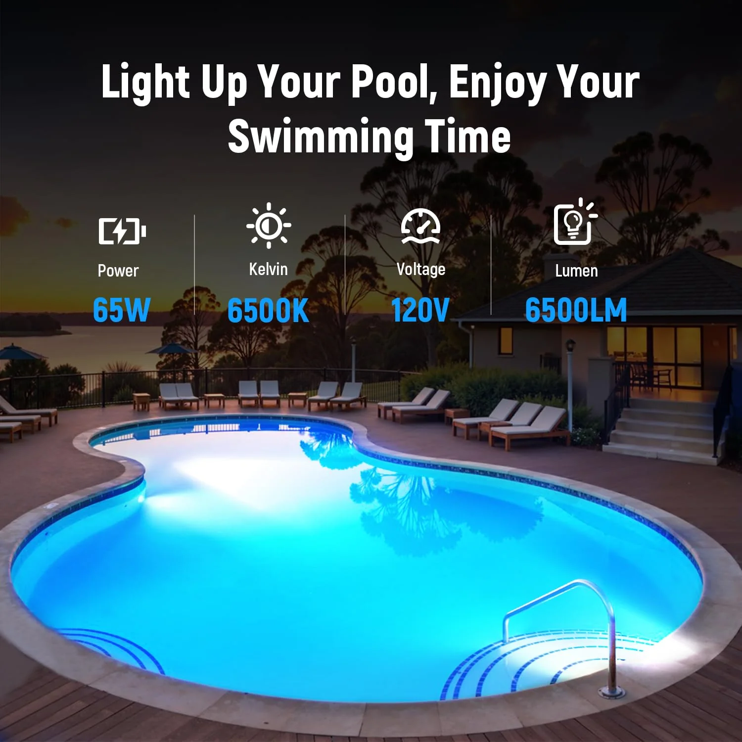 HYMIOR LED Pool Light for Inground Pool 120V 65W PRO, White Light 6500K with 6500lm High Brightness, Replace 300-800W Halogen Light - Image 7