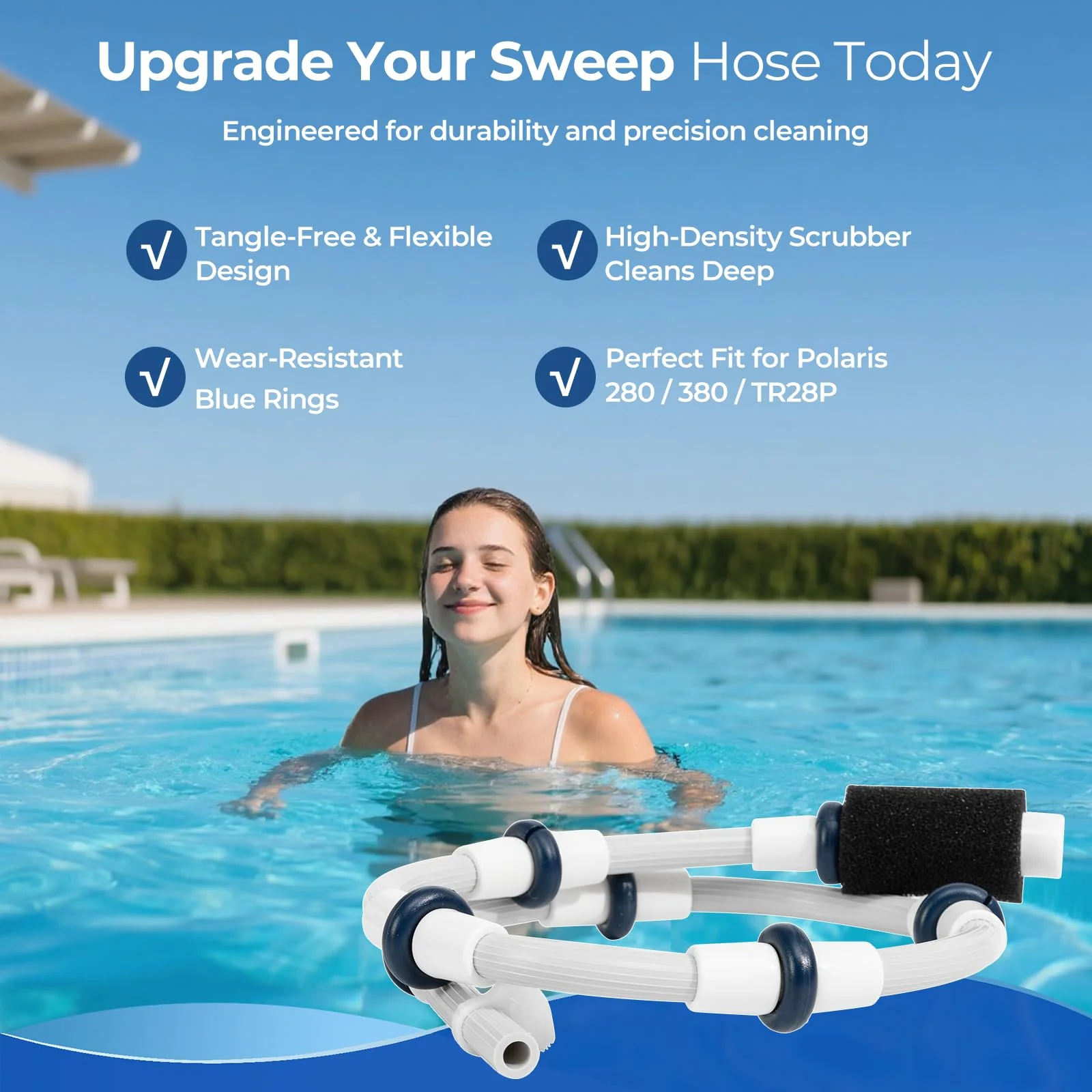 Hypolinx Polaris-Compatible B5 Complete Sweep Hose - Restores Cleaning Power for Polaris 280, 380, 180, 480 Pool Cleaners - Includes Tail Scrubber, Wear Rings & Clamp(NOT for 360) - Image 3