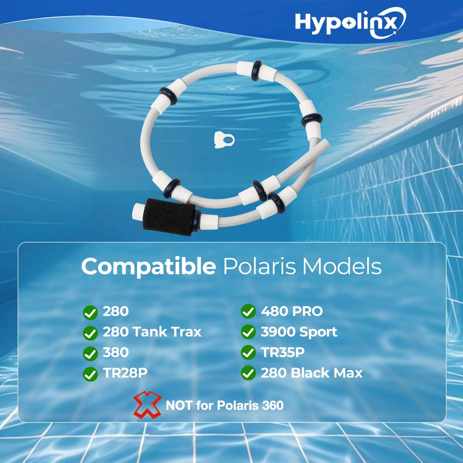 Hypolinx Polaris-Compatible B5 Complete Sweep Hose - Restores Cleaning Power for Polaris 280, 380, 180, 480 Pool Cleaners - Includes Tail Scrubber, Wear Rings & Clamp(NOT for 360) - Image 5