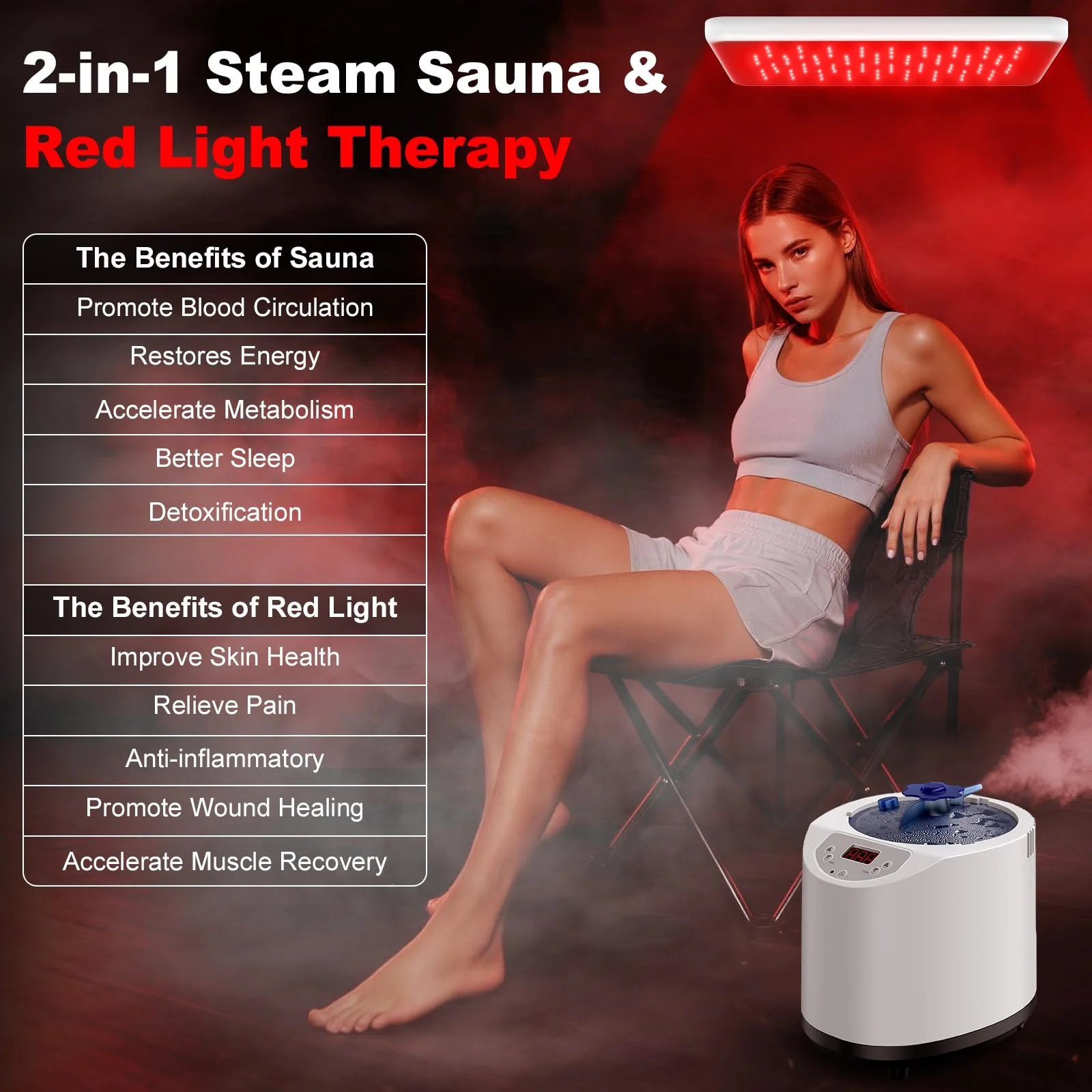 I-THERA-U XL Infrared Sauna Box with True 660 & 850nm Red Light Therapy Lamp, Portable Red Light Sauna for Home, Full Body Steam Tent with 3L 1200w Steamer, 15 Levels Heat, Chair, Remote - Image 7