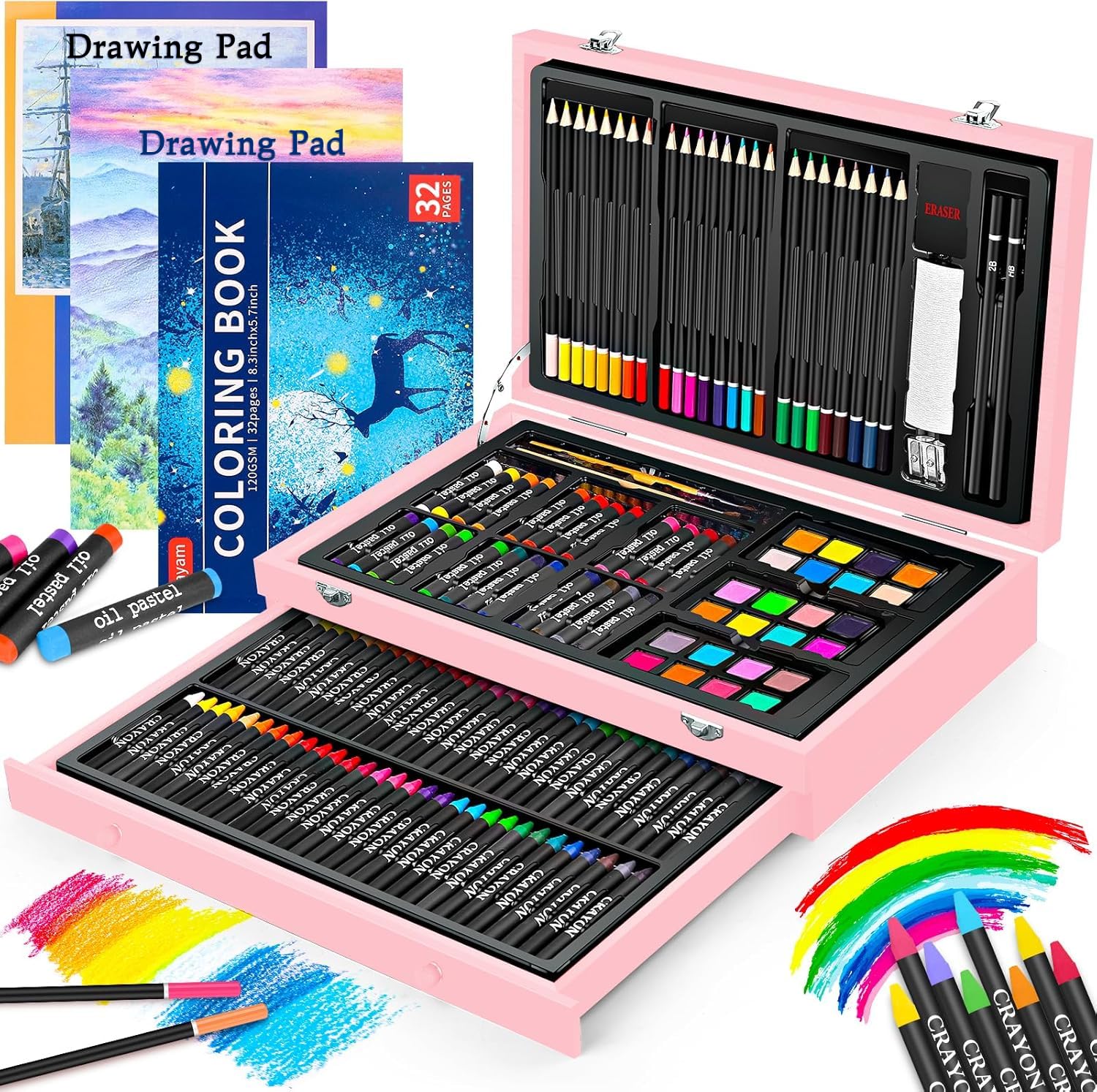 iBayam Christmas| Birthday Gifts for Kids Teen Girls Trendy Stuff 6-16 Year Old, 150-Pack Art Set Kits with 2 Sketch Pads, Coloring Book, Stocking Stuffers for Teens Girls, Cute Cool Fun Crafts Gifts