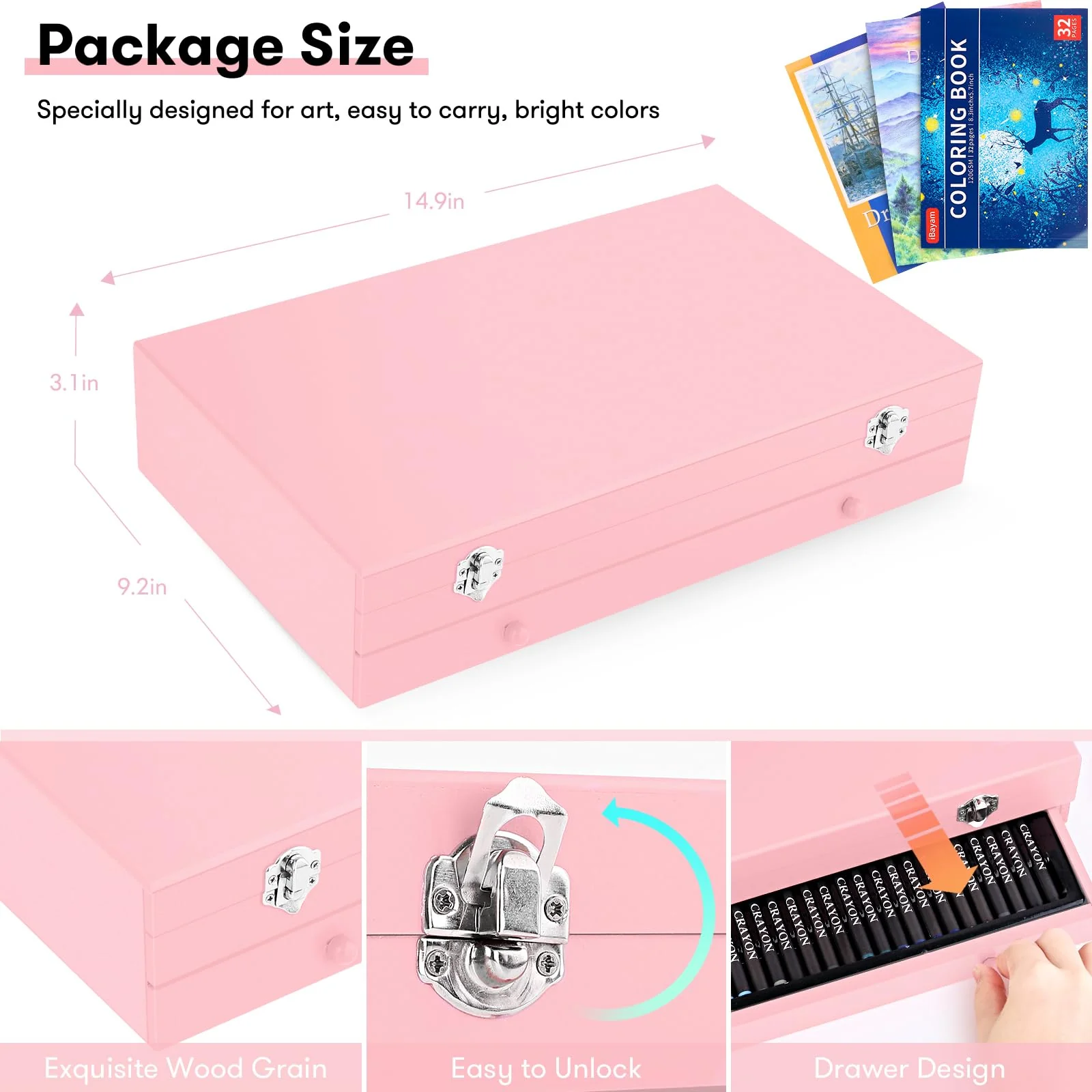 iBayam Christmas| Birthday Gifts for Kids Teen Girls Trendy Stuff 6-16 Year Old, 150-Pack Art Set Kits with 2 Sketch Pads, Coloring Book, Stocking Stuffers for Teens Girls, Cute Cool Fun Crafts Gifts - Image 2