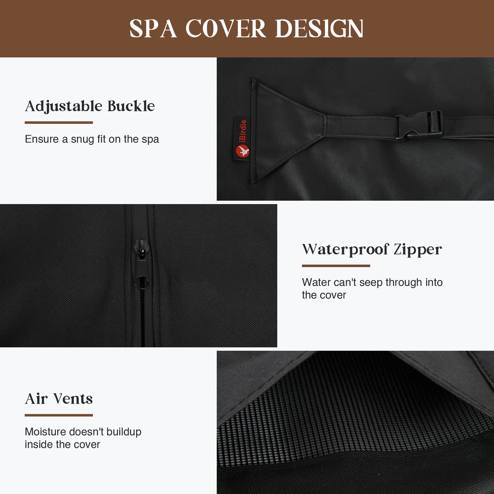 iBirdie Outdoor Waterproof and Weatherproof Hot Tub Cover 90 x 90 inch fit 89 x 89 or 88 x 88 or 87 x 87 Square SPA 600D Heavy Duty Protectors Protective Cover Cap - Image 2