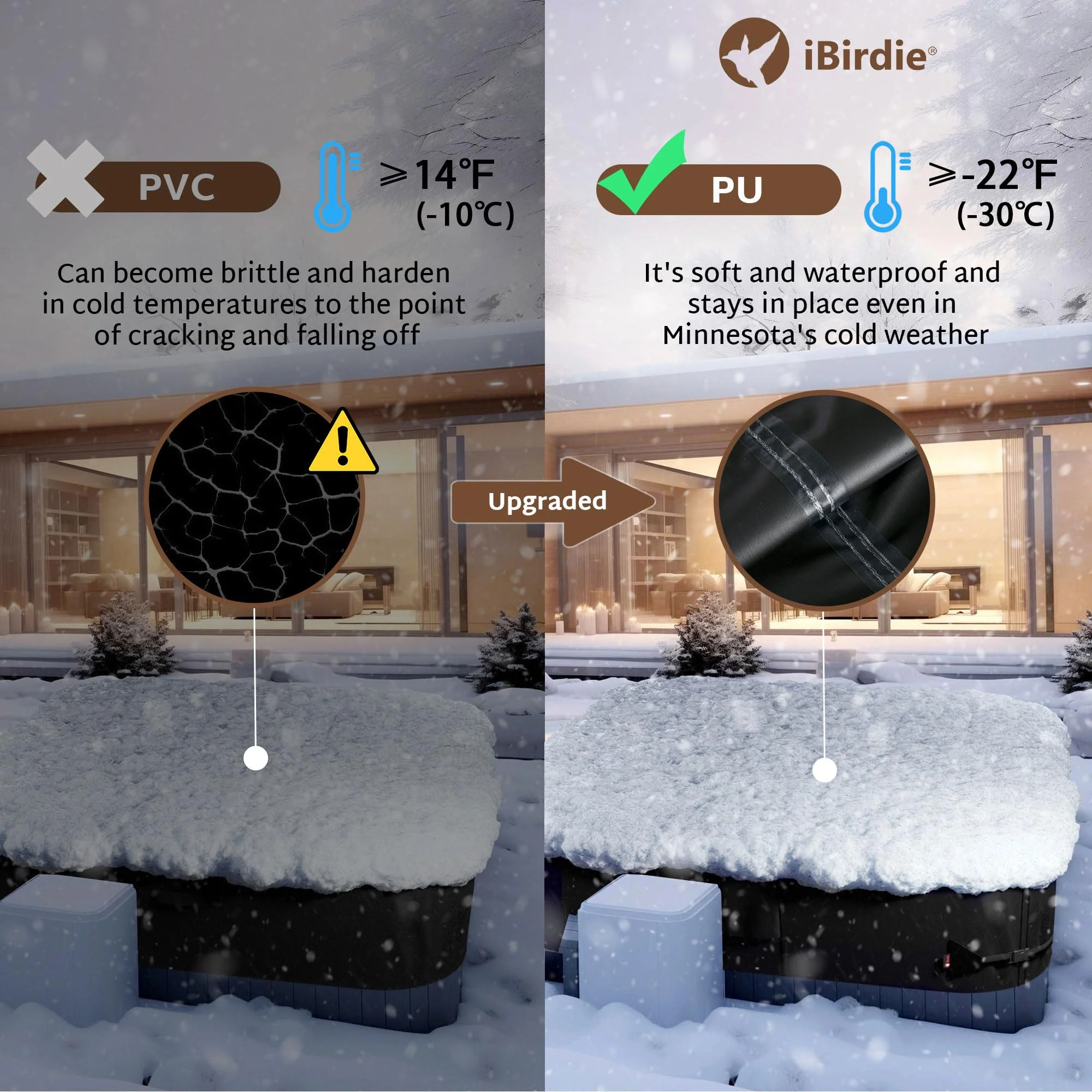 iBirdie Outdoor Waterproof and Weatherproof Hot Tub Cover 97 x 97 inch fit 96 x 96 or 95 x 95 Square SPA 600D Heavy Duty Protectors Protective Cover Cap - Image 5
