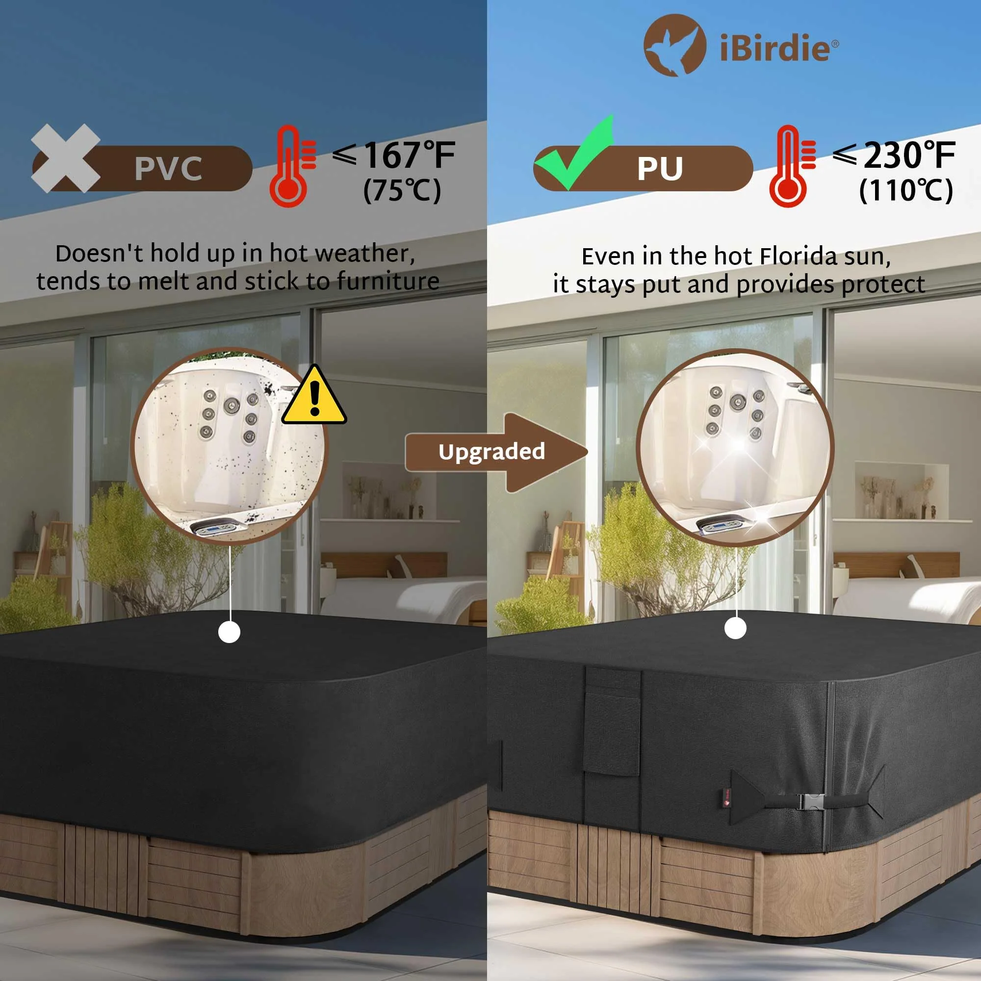 iBirdie Outdoor Waterproof Rectangular Hot Tub Cover 85 x 67 inch fit 84 x 66 or 83 x 65 or 82 x 64 SPA 600D Heavy Duty Rectangle Weatherproof Protectors Protective Cover Cap - Image 6