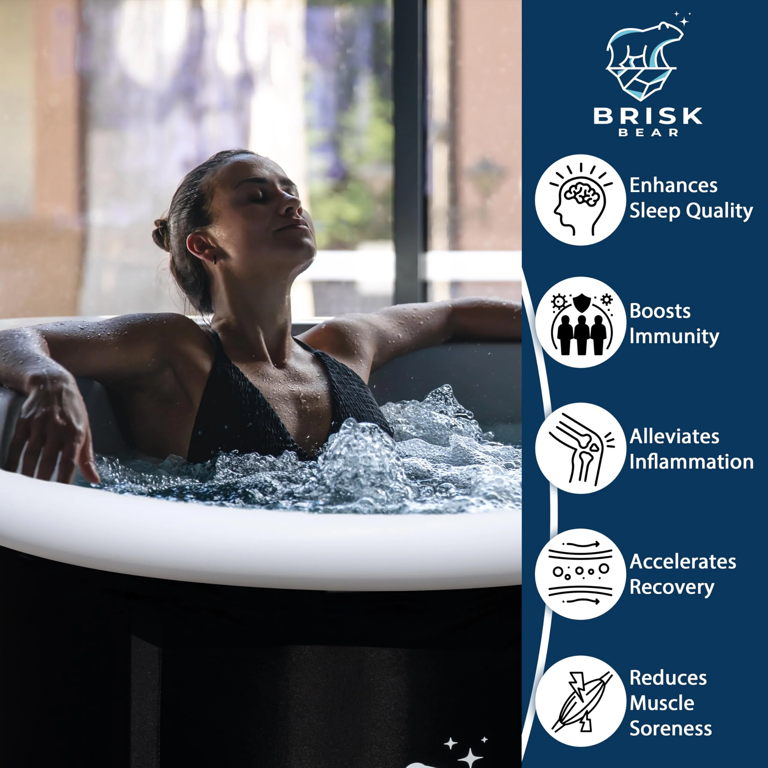 Ice Bath Tub for Athletes with Cover by Brisk Bear - Extra Large Cold Plunge Tub for Recovery - Inflatable Ice Bath Plunge Pool with Digital Timer - Cold Plunge to Soothe Muscles - Black Ice Tub - Image 4