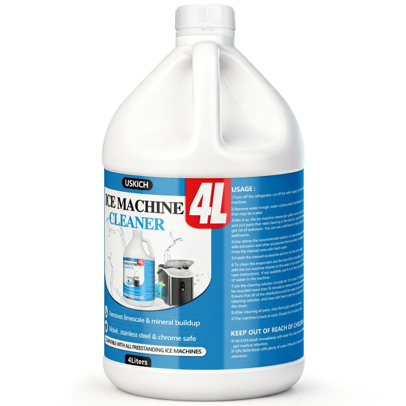 Ice Machine Cleaner Maker Descaler - Nickel Safe Descaler, Ice Maker Cleaner Compatible with Whirlpool, Scotsman, KitchenAid, Affresh, Hoshizaki, GE Opal Cleaning Kit, (1Gallon, 33 Uses)