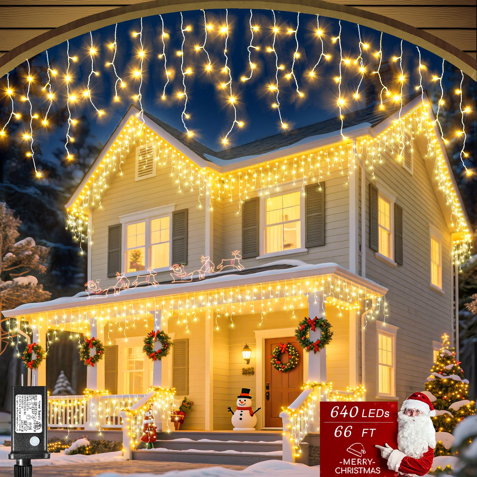 Icicle Christmas Lights Outdoor, 66ft 640 LED Icicle Lights for Outside, Plug in Twinkle Lights Indoor with 8 Modes Timer Waterproof for House Holiday Decor Wedding Christmas Decorations (Warm White) - Image 2