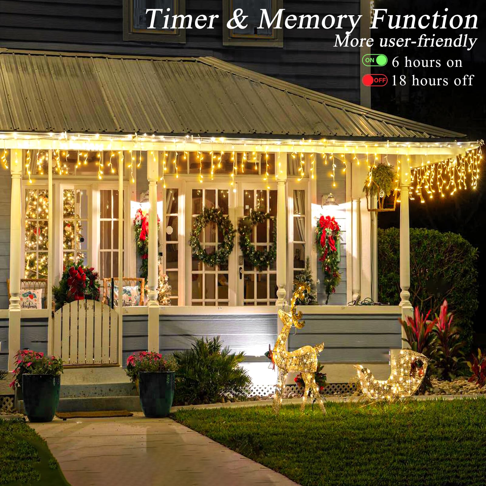 Icicle Christmas Lights Outdoor, 66ft 640 LED Icicle Lights for Outside, Plug in Twinkle Lights Indoor with 8 Modes Timer Waterproof for House Holiday Decor Wedding Christmas Decorations (Warm White) - Image 5