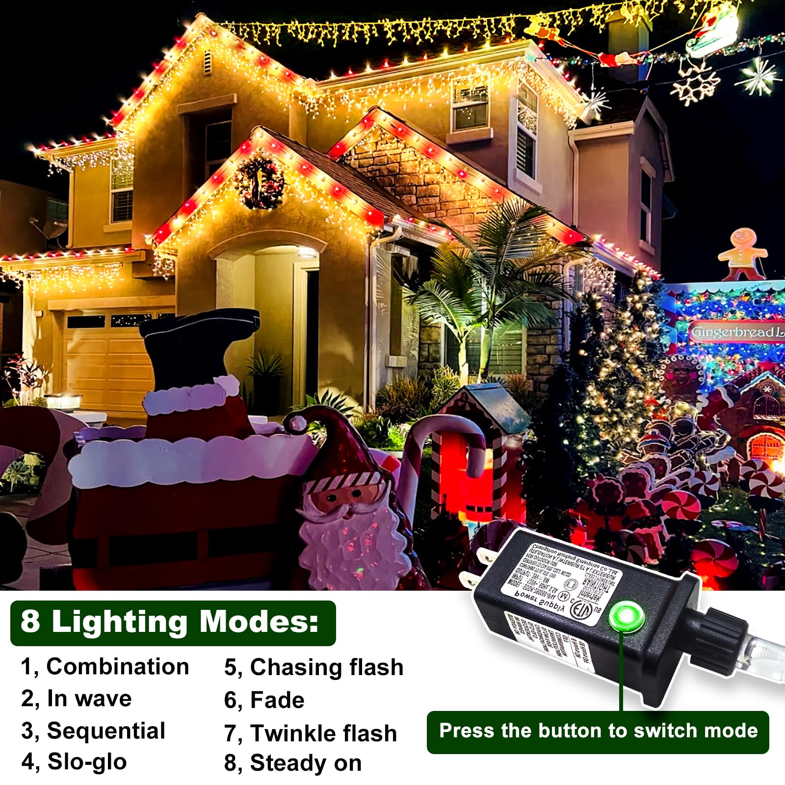Icicle Christmas Lights Outdoor, 66ft 640 LED Icicle Lights for Outside, Plug in Twinkle Lights Indoor with 8 Modes Timer Waterproof for House Holiday Decor Wedding Christmas Decorations (Warm White) - Image 9