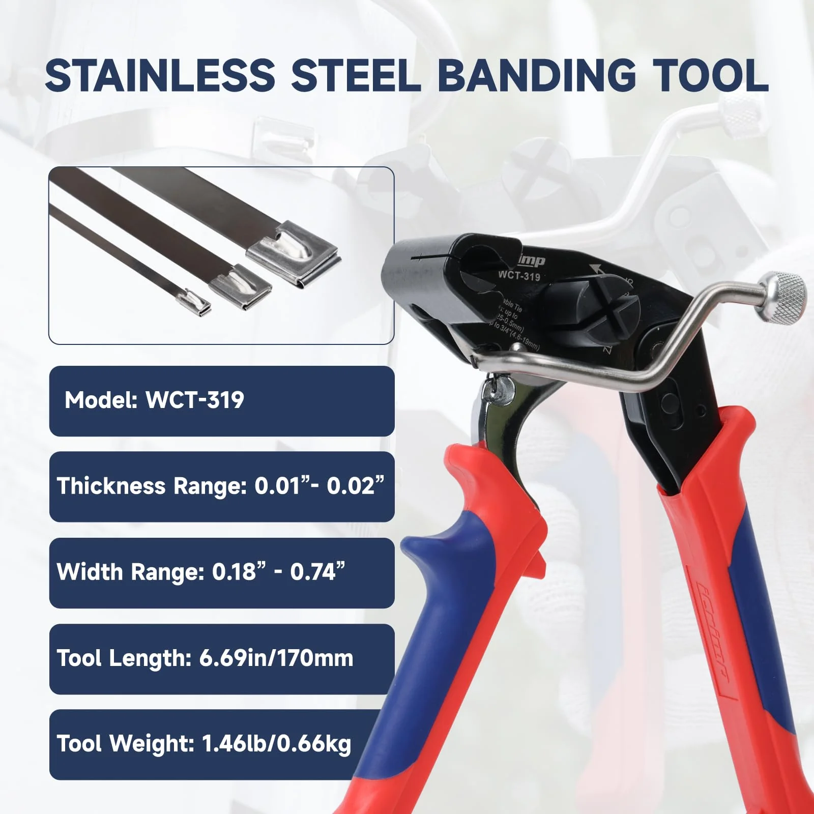 iCrimp One-Handed Stainless Steel Zip Tie Gun with 100pcs 11.8" Metal Cable Ties and Release Tool, WCT-319 - Image 2