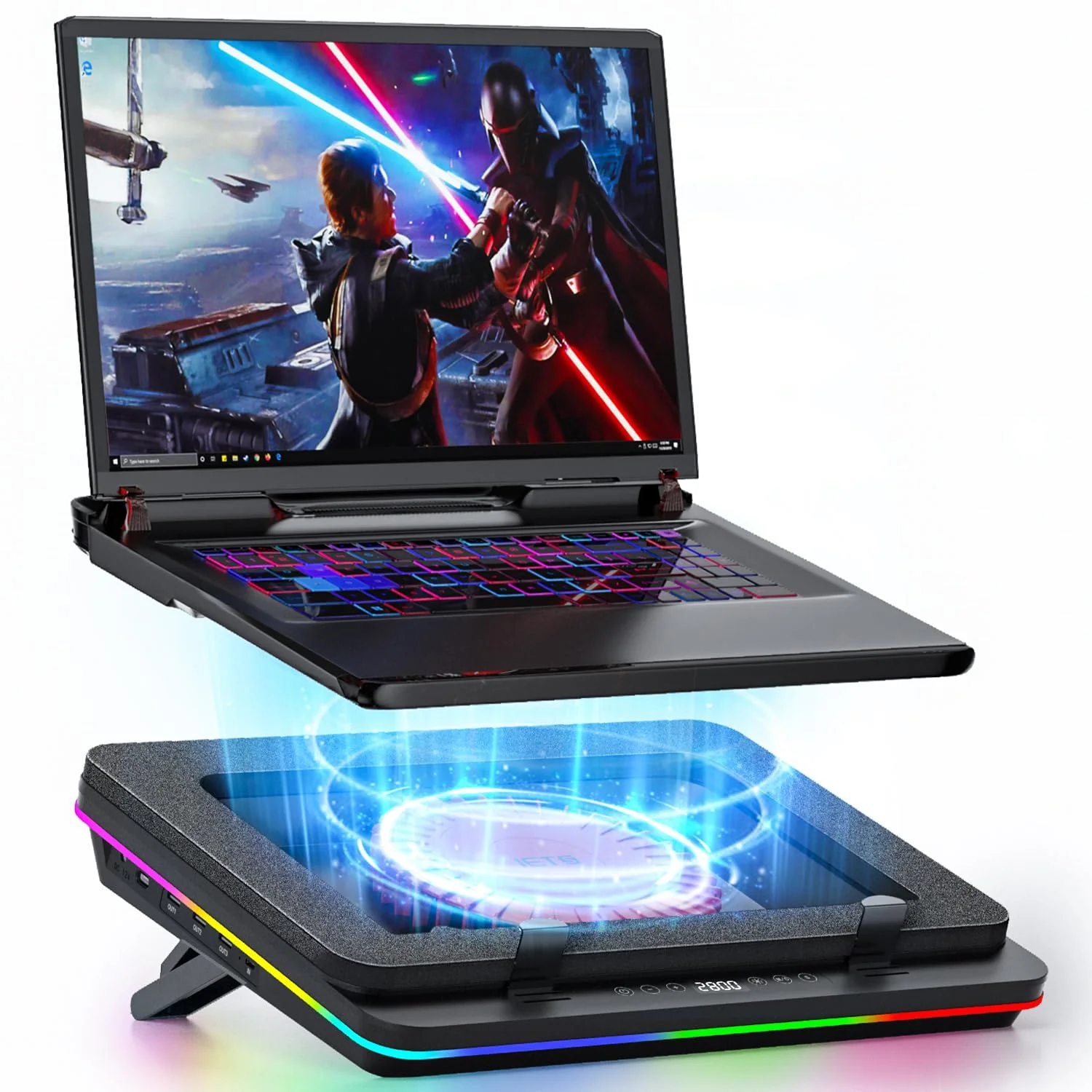 IETS GT600 RGB Laptop Cooling Pad with Giant Turbo Fan (5.5" Diameter), Sealed Foam for Fast Cooling, Laptop Cooler