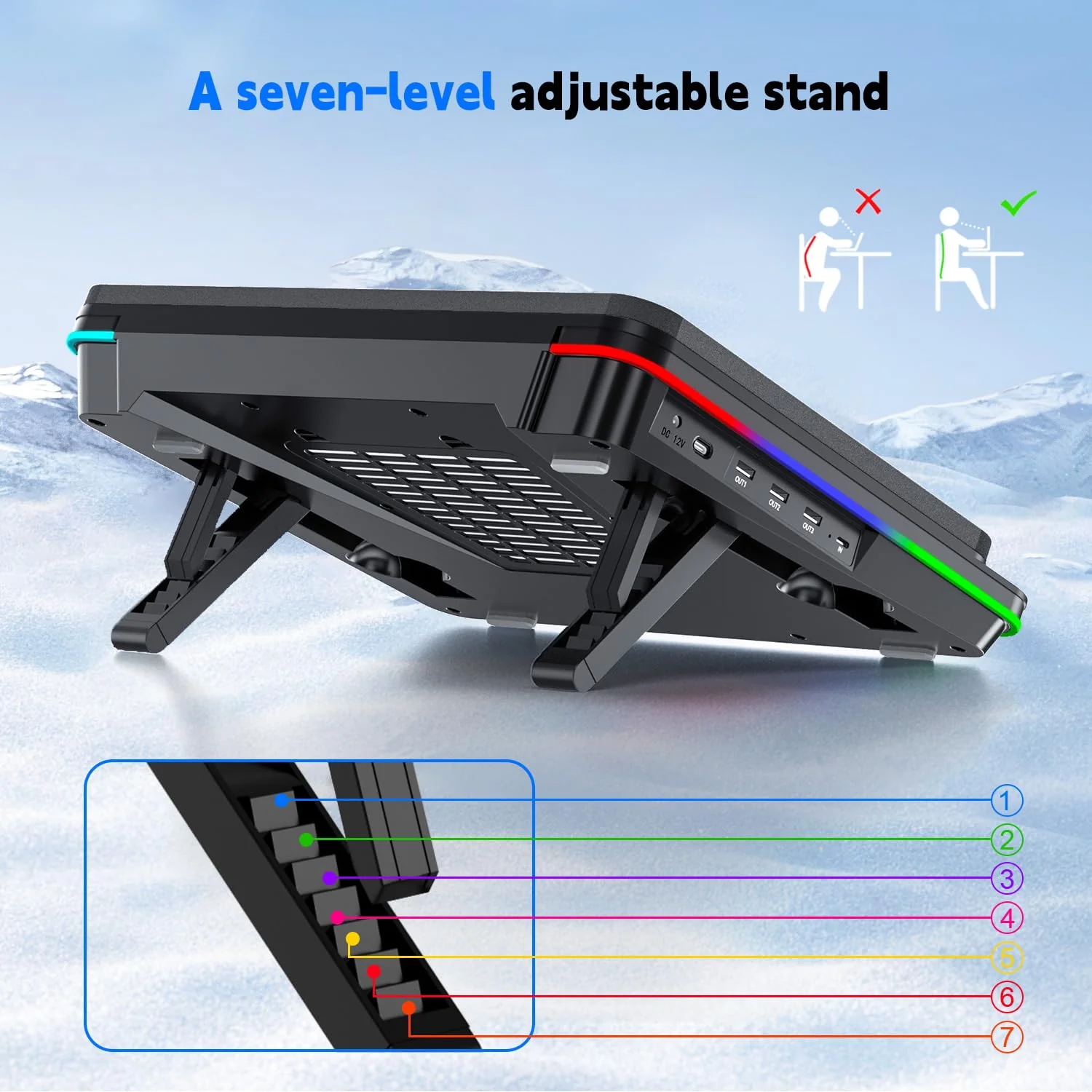 IETS GT600 RGB Laptop Cooling Pad with Giant Turbo Fan (5.5" Diameter), Sealed Foam for Fast Cooling, Laptop Cooler - Image 2