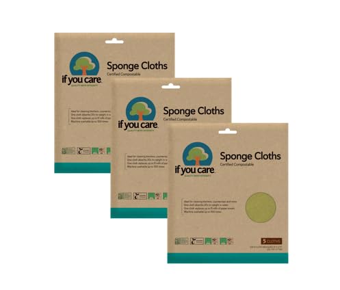 If You Care Sponge Cloths – 5 Count – 100% Natural Cleaning Rags for Kitchen, Bathroom, Home Countertop Surfaces – Absorbent, Reusable, Machine Washable, Compostable (Pack of 3)