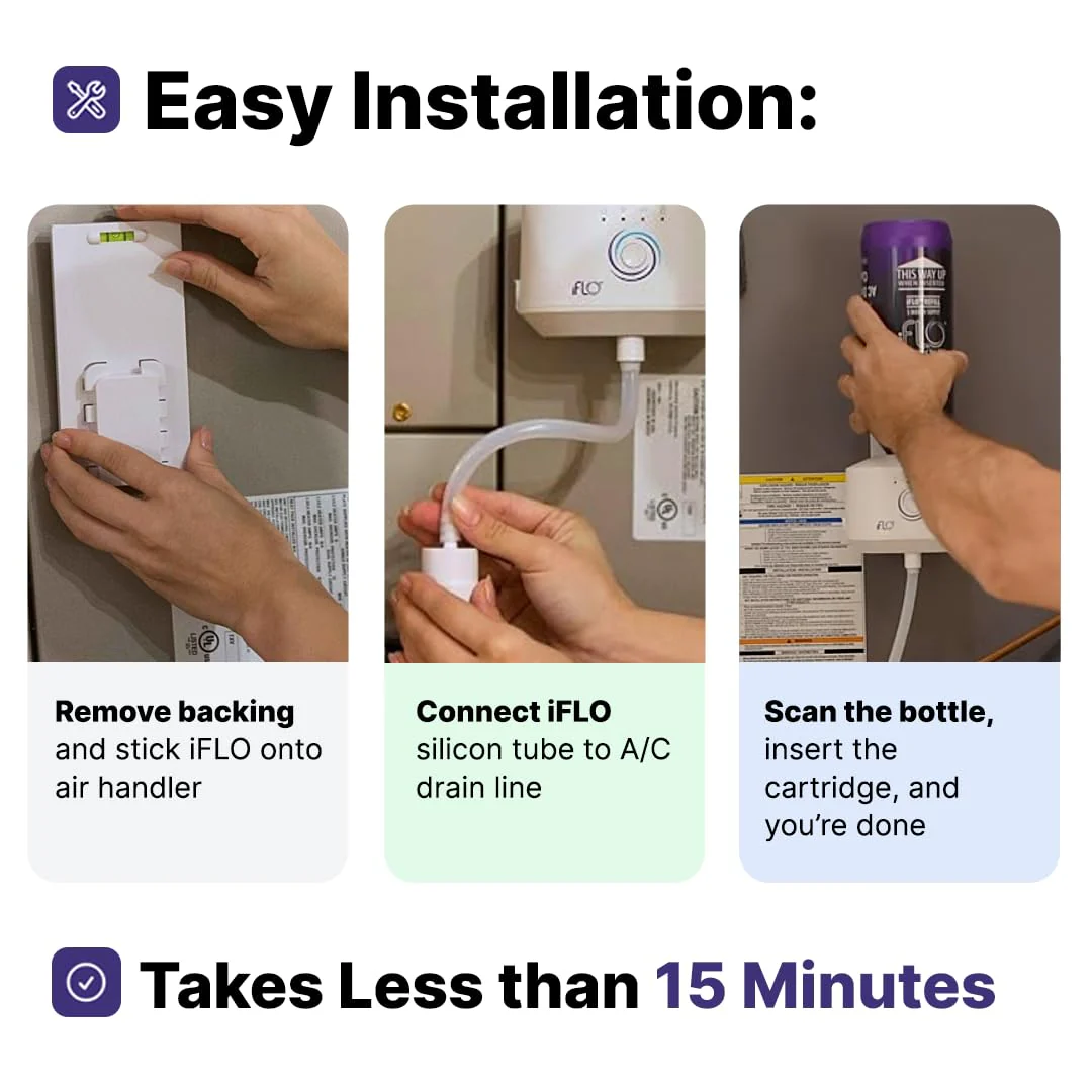 iFLO® Smart A/C Drain Line Cleaner and Drain Pan Cleaner Cartridge, Fast-Acting, Long-Lasting HVAC System Solution for Tough Clogs & Buildup, 3-Month Supply per Bottle, 1 Pack of 36oz - Image 2