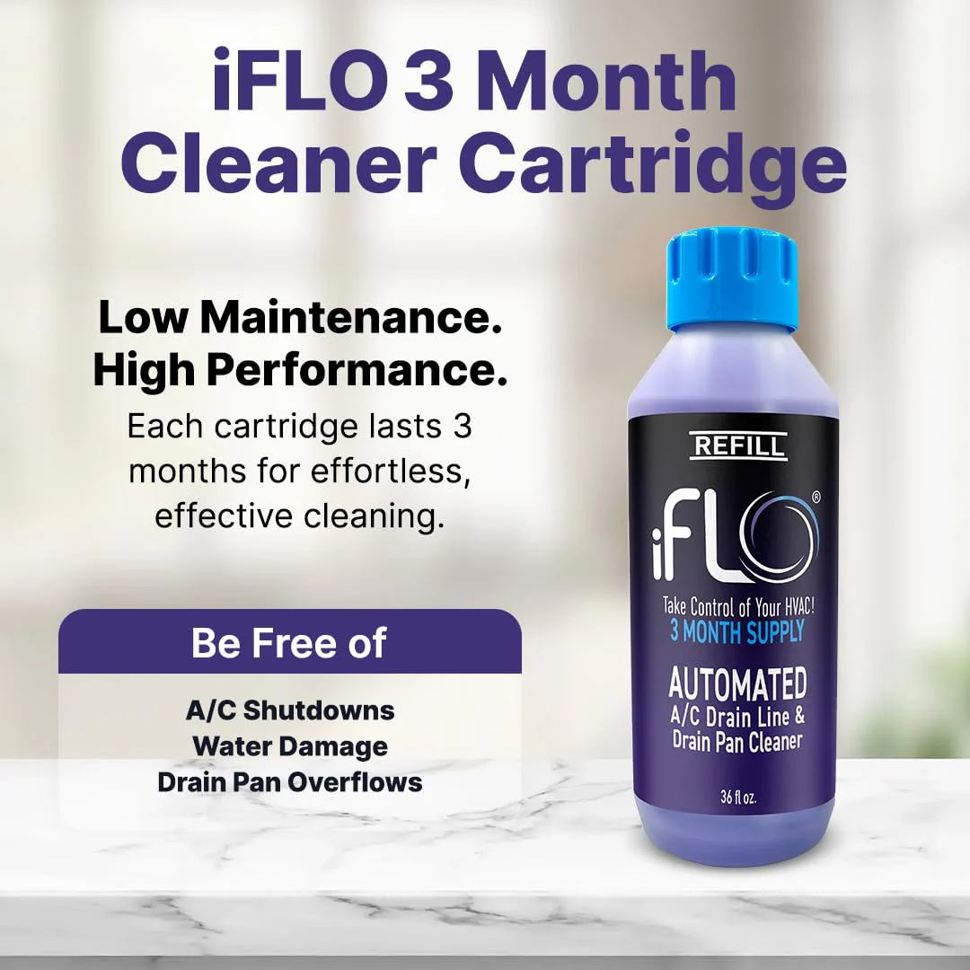 iFLO® Smart A/C Drain Line Cleaner and Drain Pan Cleaner Cartridge, Fast-Acting, Long-Lasting HVAC System Solution for Tough Clogs & Buildup, 3-Month Supply per Bottle, 1 Pack of 36oz - Image 8