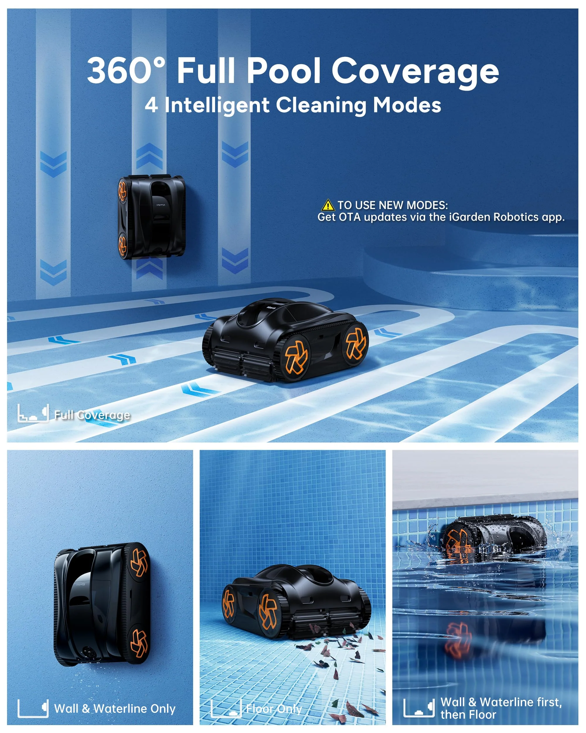 iGarden Pool Cleaner K Series, 6H Cordless Robotic Pool Vacuum for Inground & Above Ground Pools, AI Timer, Smart Navigation, Floor, Walls&Waterline Scrubber, Touchscreen, Auto-Parking - Image 4