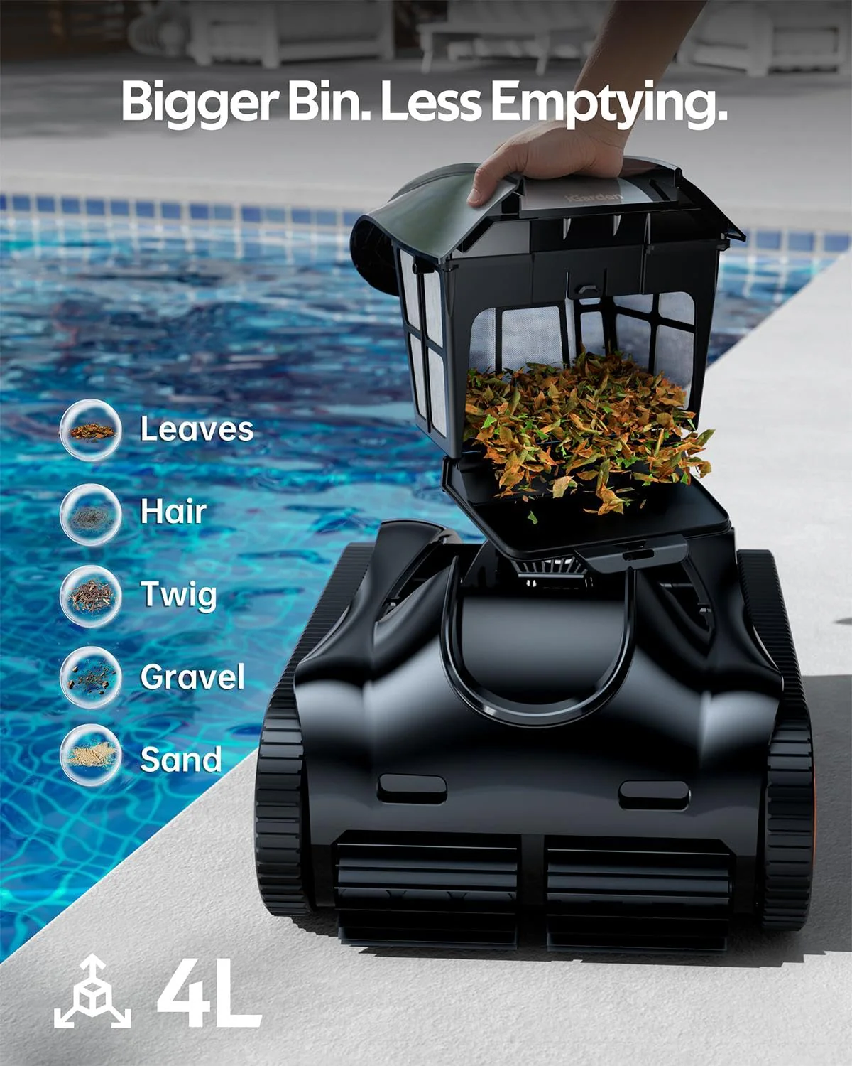 iGarden Pool Cleaner K Series, 6H Cordless Robotic Pool Vacuum for Inground & Above Ground Pools, AI Timer, Smart Navigation, Floor, Walls&Waterline Scrubber, Touchscreen, Auto-Parking - Image 5
