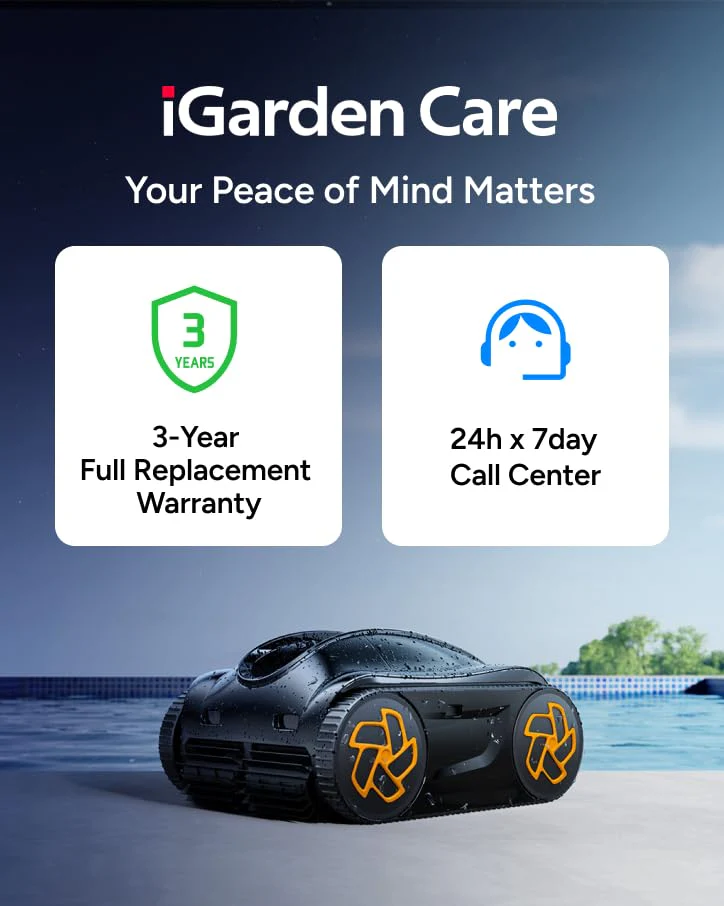 iGarden Robotic Pool Cleaner K Series, Cordless Pool Vacuum Robot for Inground & Above Ground Pools, Smart Navigation, Touchscreen, Self-Parking, Cleans Floor, Wall & Waterline, 150 Min - Image 2