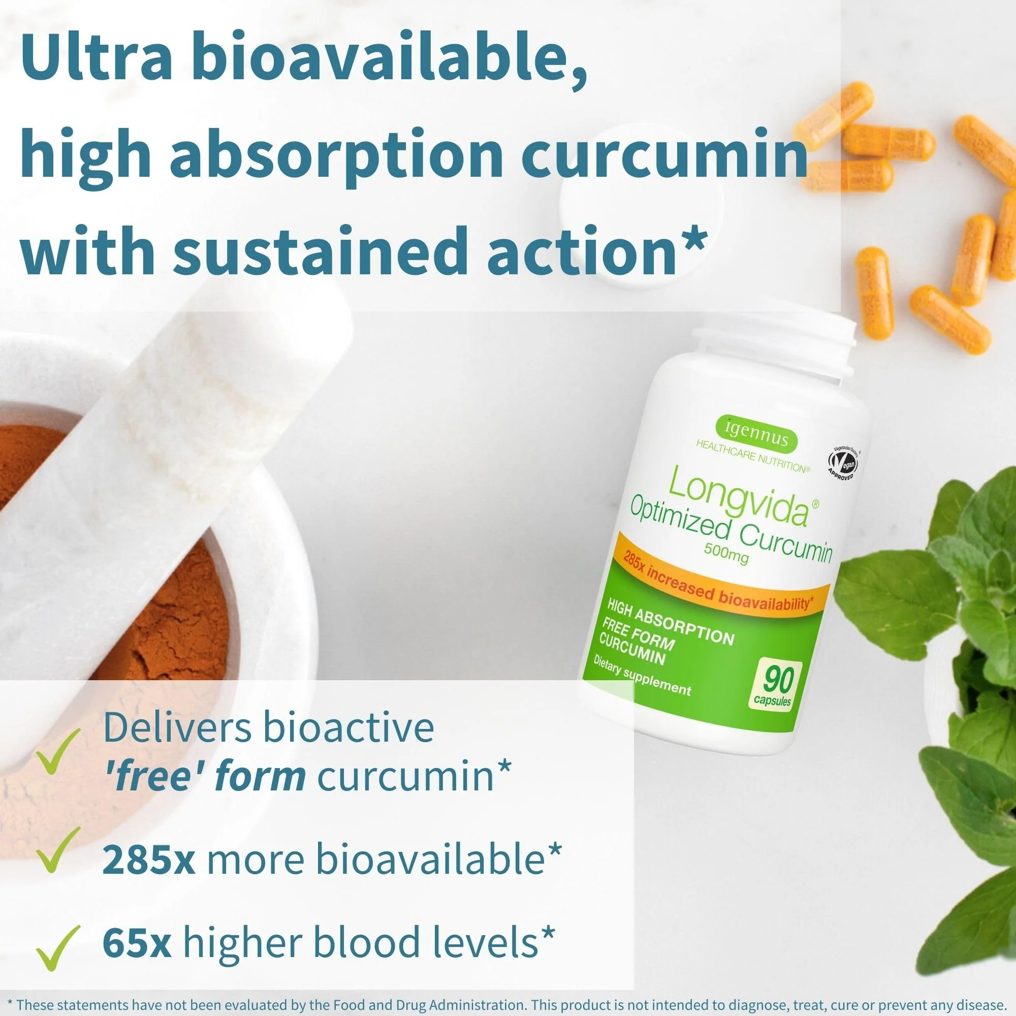 Igennus Longvida Lipidated Curcumin 500mg, Ultra Bioavailable & Sustained Action, 65x Higher Plasma Levels, Intensive Support, Free-Form Curcumin, Vegan, 90 Capsules - Image 10