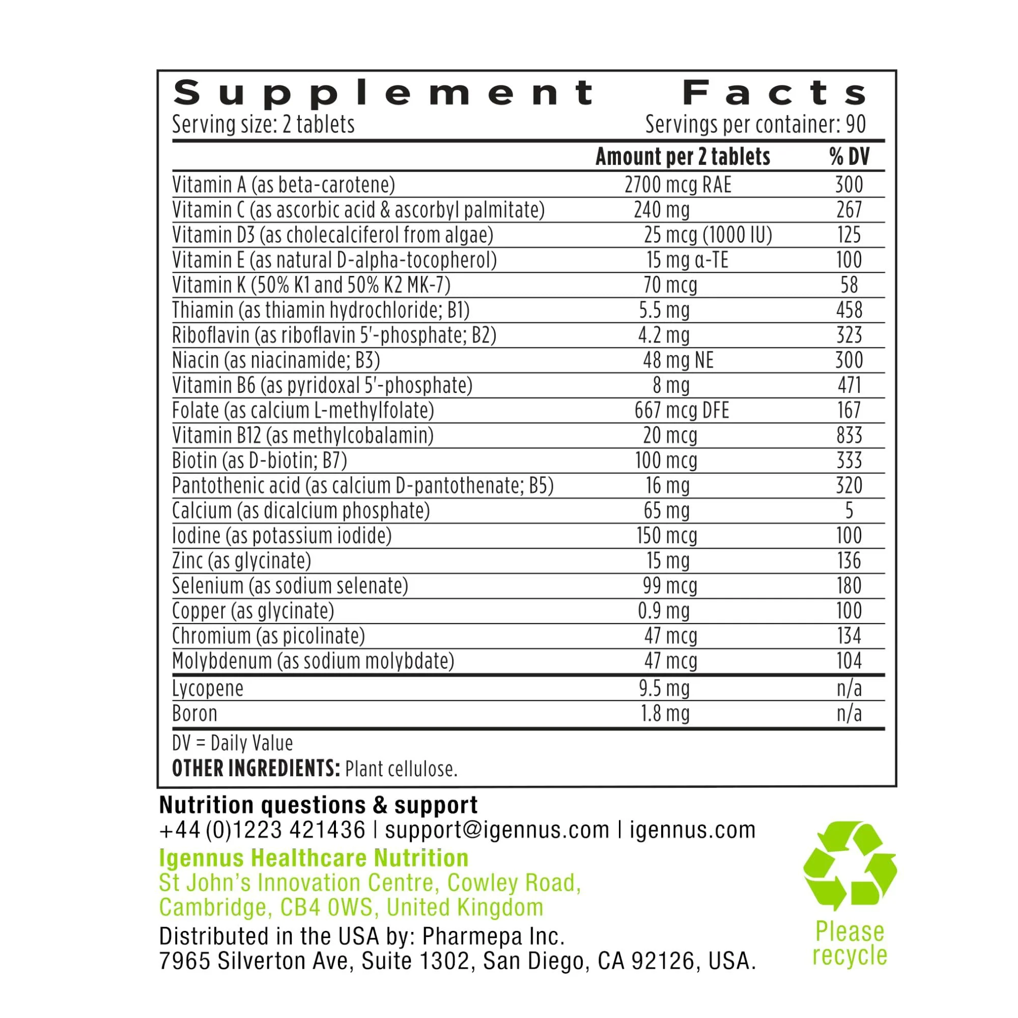 Igennus Methylated Men's Multivitamin with 22 Actives, Added Lycopene for Antioxidant Support, High Potency B12, Sustained Release, Pure & Clean, Non-GMO & Halal, 180 Tablets - Image 6