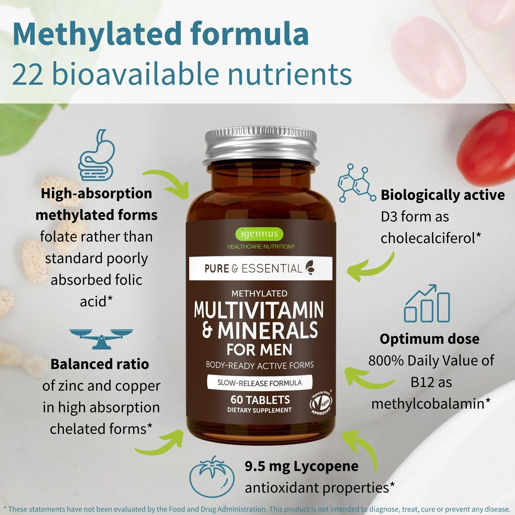 Igennus Methylated Multivitamin for Men & Women 2-Pack, All-Day Nutrient Delivery, Pure & Clean, Methylfolate & Methylcobalamin, High Strength MTHFR Supplement, Non-GMO & Halal, 30 Day Supply - Image 3