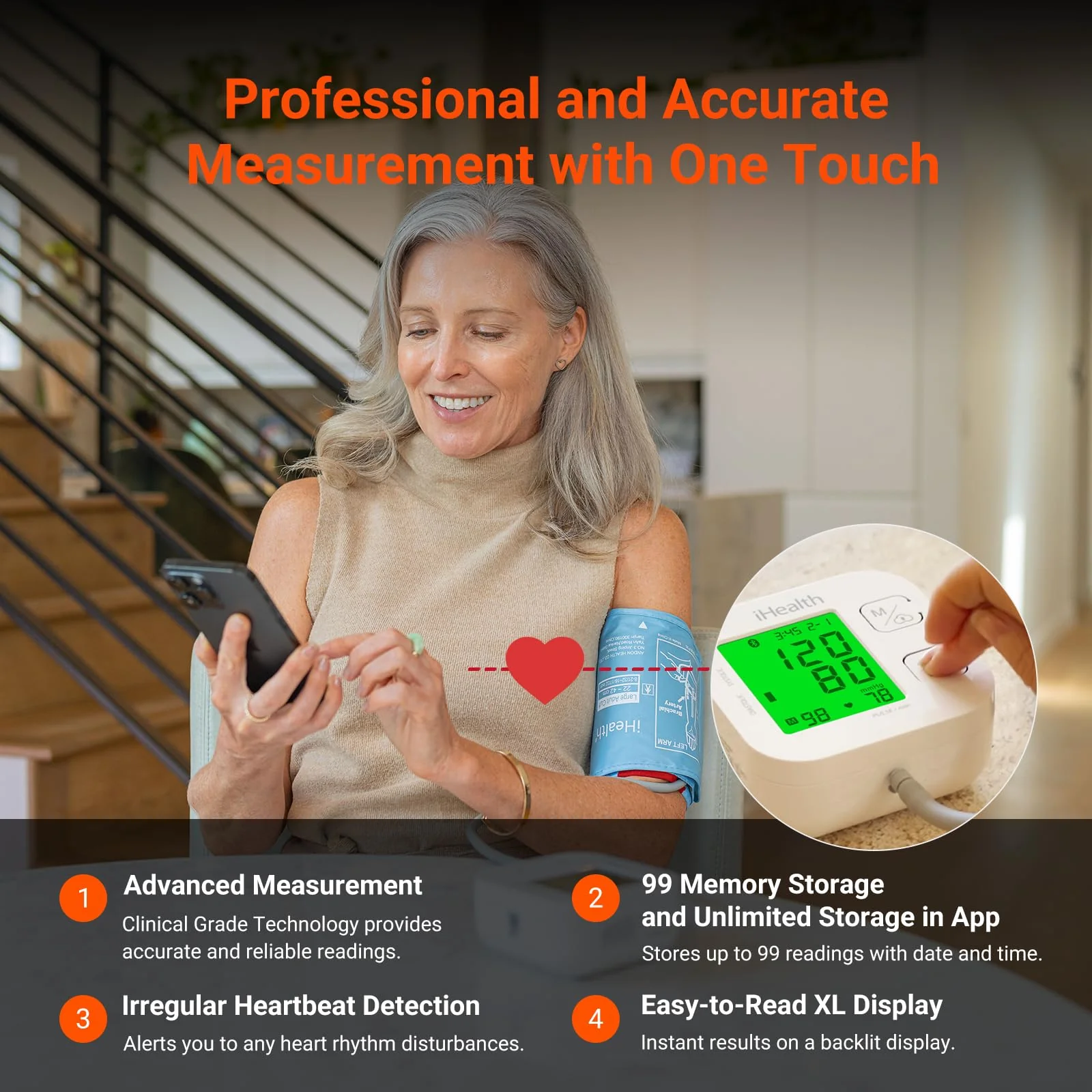 iHealth Track Smart Upper Arm Blood Pressure Monitor with Wide Range Cuff that fits Standard to Large Adult Arms, Bluetooth Compatible for iOS & Android Devices