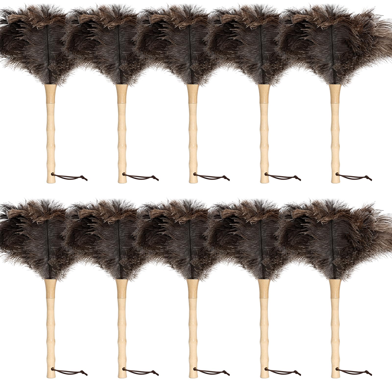 iHUFeather 16inch Ostrich Feather Duster Fluffy Natural Genuine Ostrich Feathers with Wooden Handle and Eco-Friendly Reusable Handheld Feather Duster for Cleaning Supplies(10PCS)