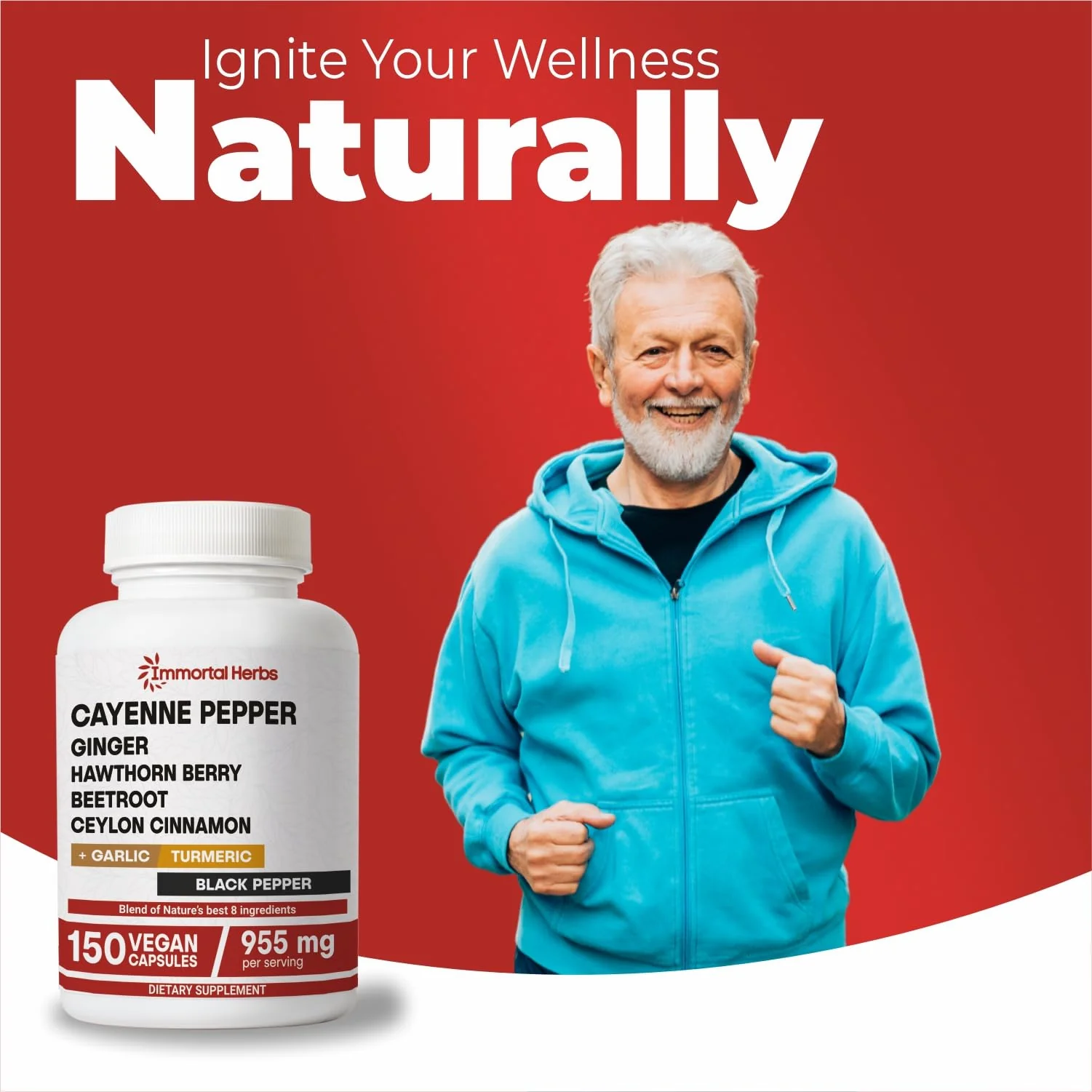 Immortal Herbs Cayenne Pepper Capsules w/Garlic, Ginger, Hawthorn, Turmeric, Cinnamon, Beet Root and Black Pepper Extract, 150 Cayenne Capsules, Non-GMO & Gluten Free Capsaicin Supplement - Image 2