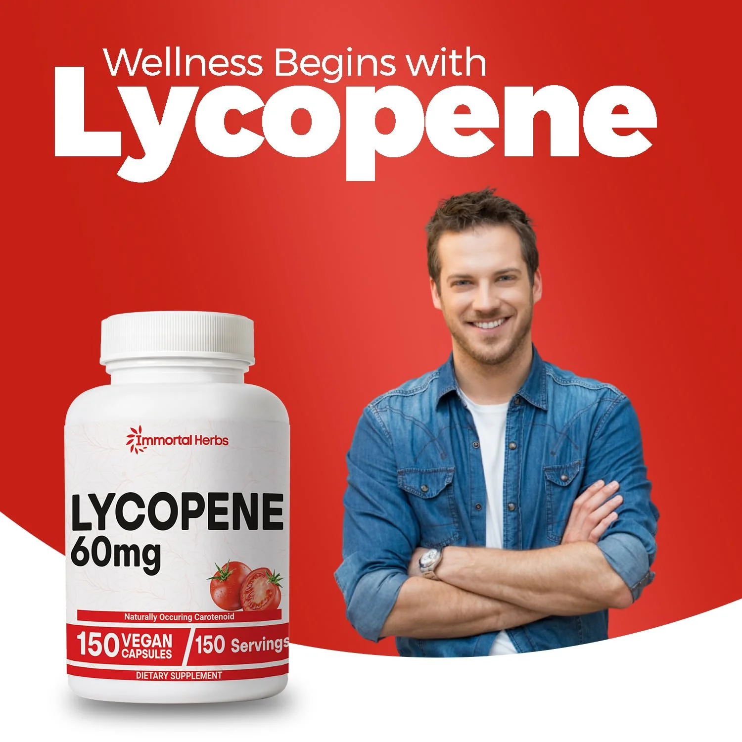 Immortal Herbs Lycopene Supplement for Men 60mg, 120 Capsules, Natural Tomato Extract Powder, 4 Month Supply, 100% Veg Lycopene Complex, Non-GMO and Gluten Free Carotenoid Supplement - Image 2