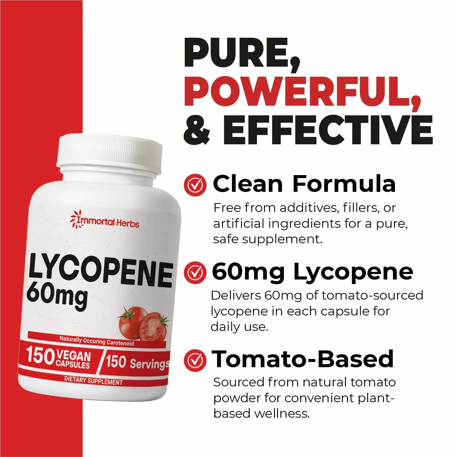 Immortal Herbs Lycopene Supplement for Men 60mg, 120 Capsules, Natural Tomato Extract Powder, 4 Month Supply, 100% Veg Lycopene Complex, Non-GMO and Gluten Free Carotenoid Supplement - Image 6